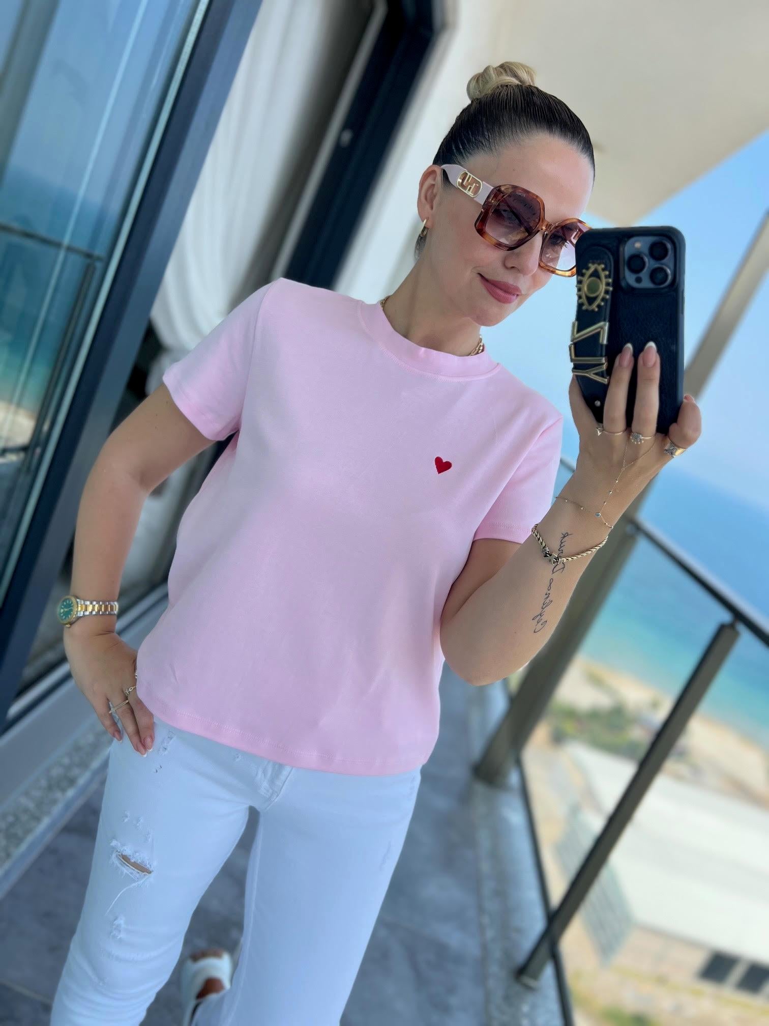 30584 Bisiklet Yaka Pamuklu Tshirt PEMBE