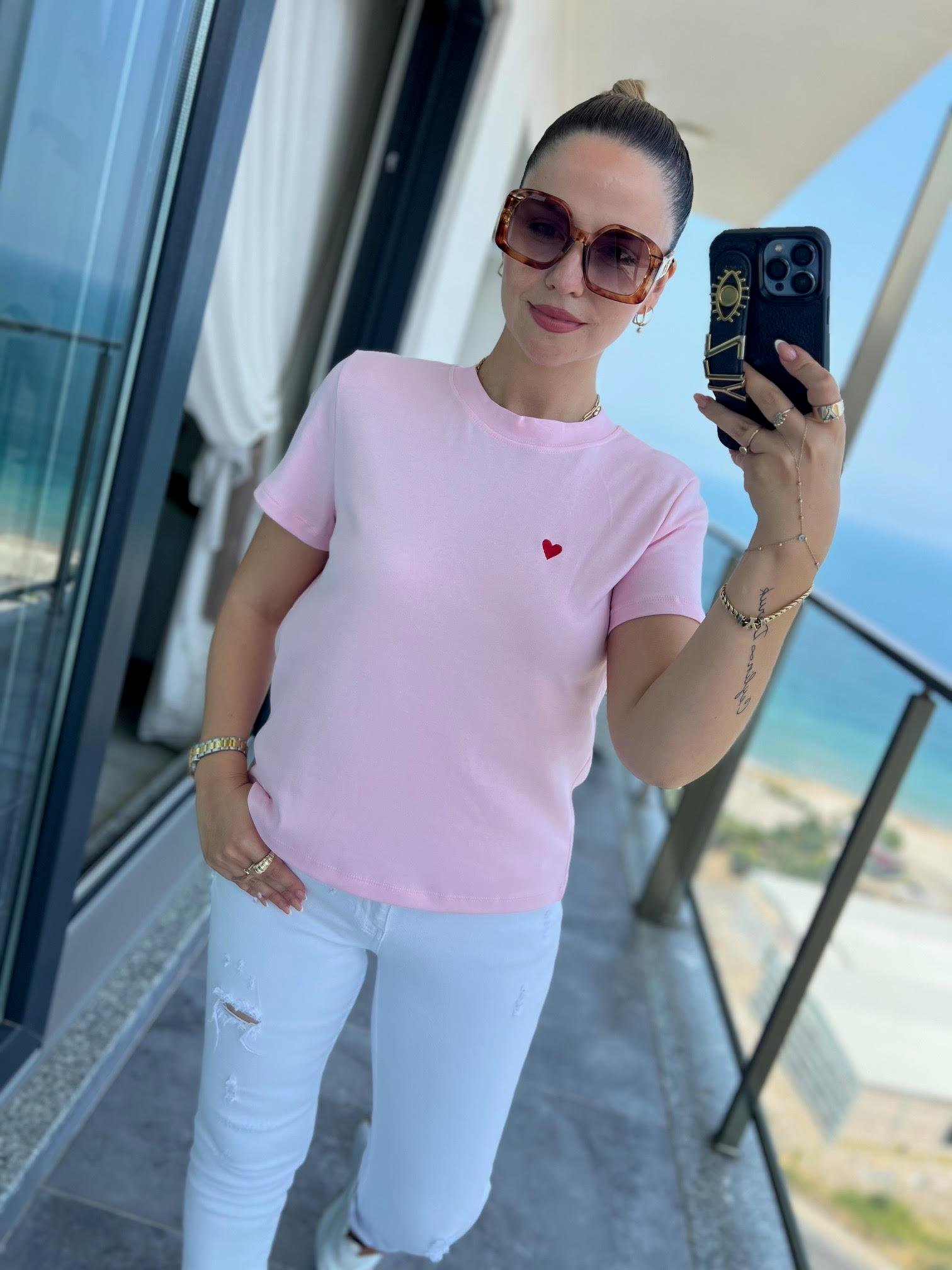 30584 Bisiklet Yaka Pamuklu Tshirt PEMBE