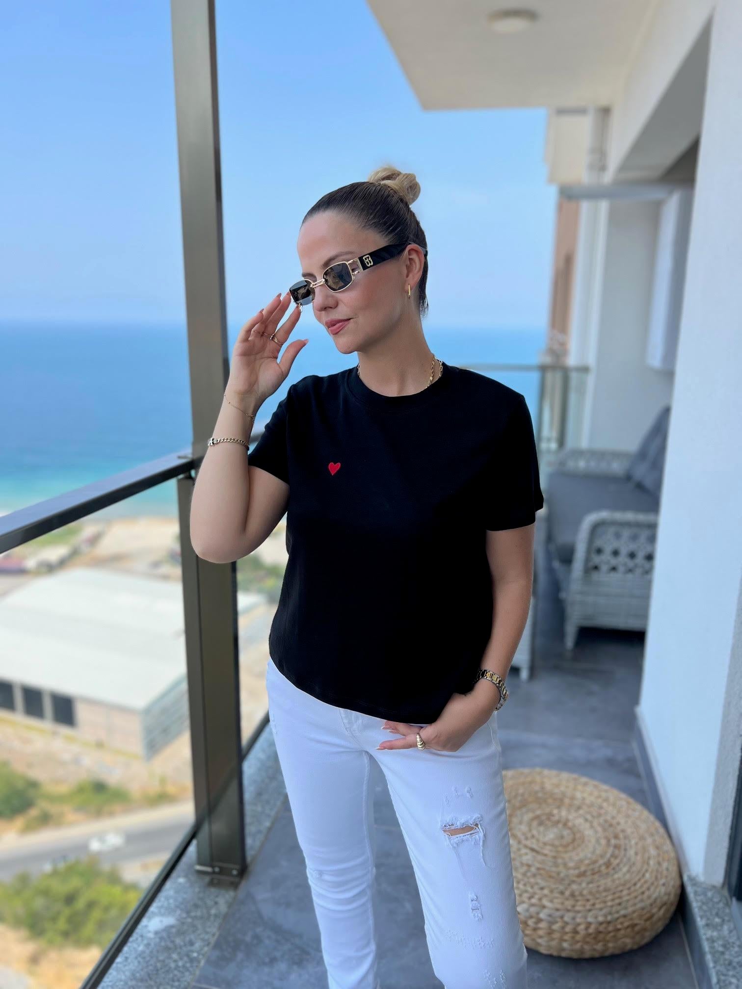 30584 Bisiklet Yaka Pamuklu Tshirt SİYAH