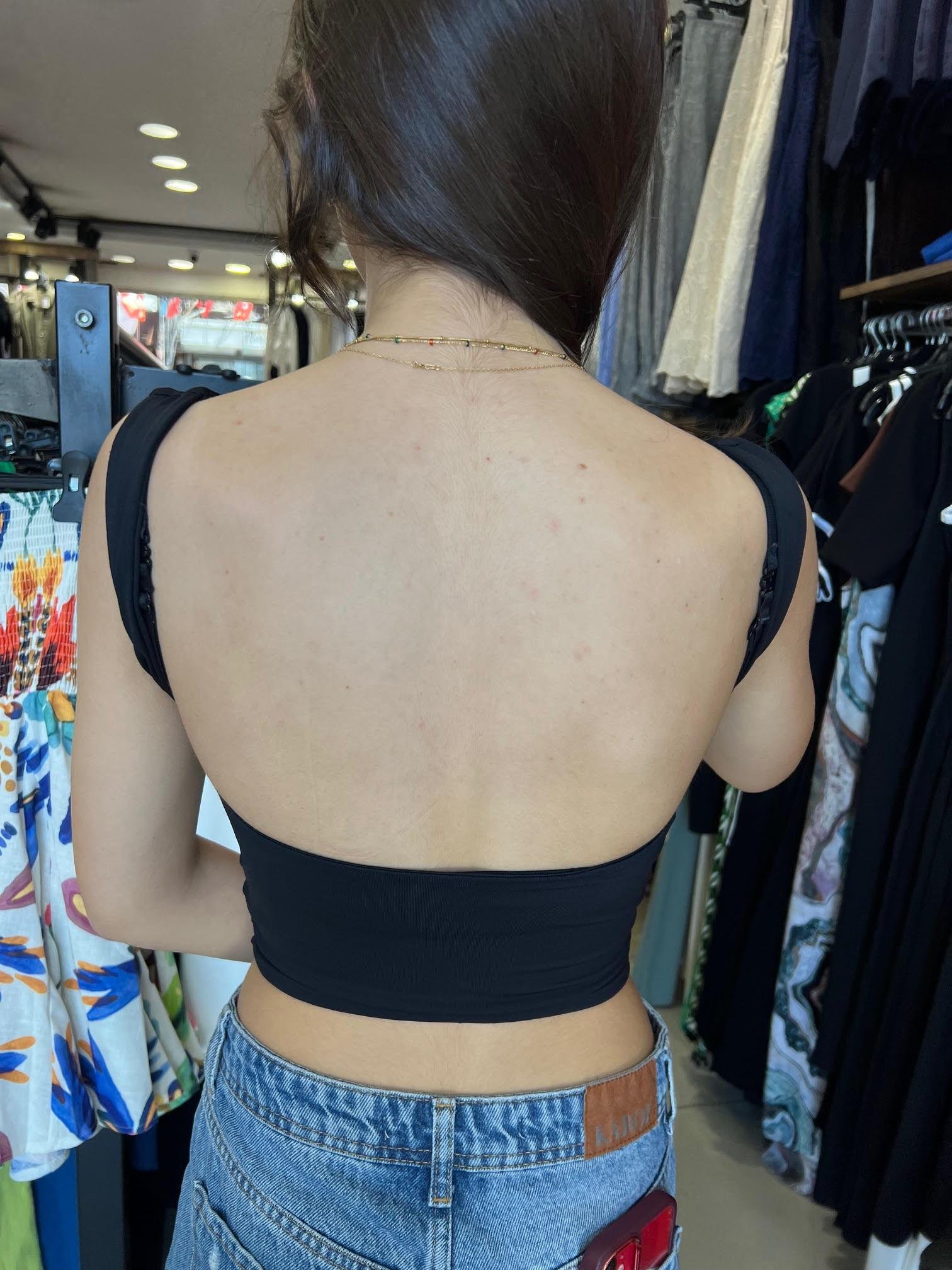 30673 Sırt Dekolte Crop SİYAH