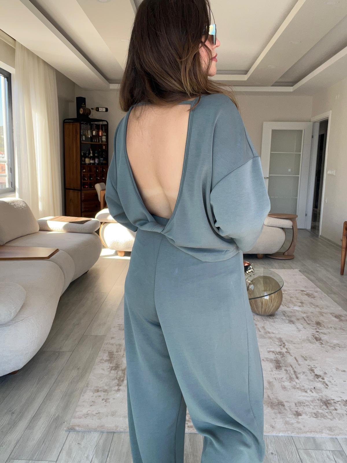3149 Pantolonu Bluzu Düğüm Detay Takım ÇİMEN YEŞİLİ