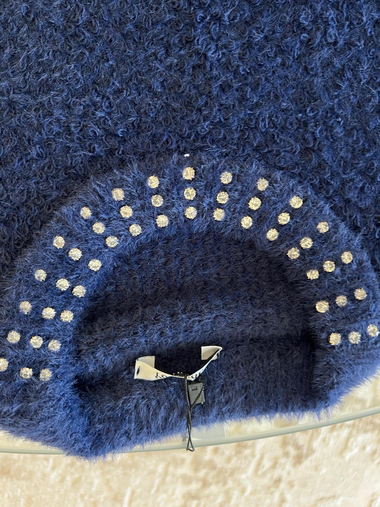 3174 Angora Taş Detaylı Crop Kazak LACİVERT