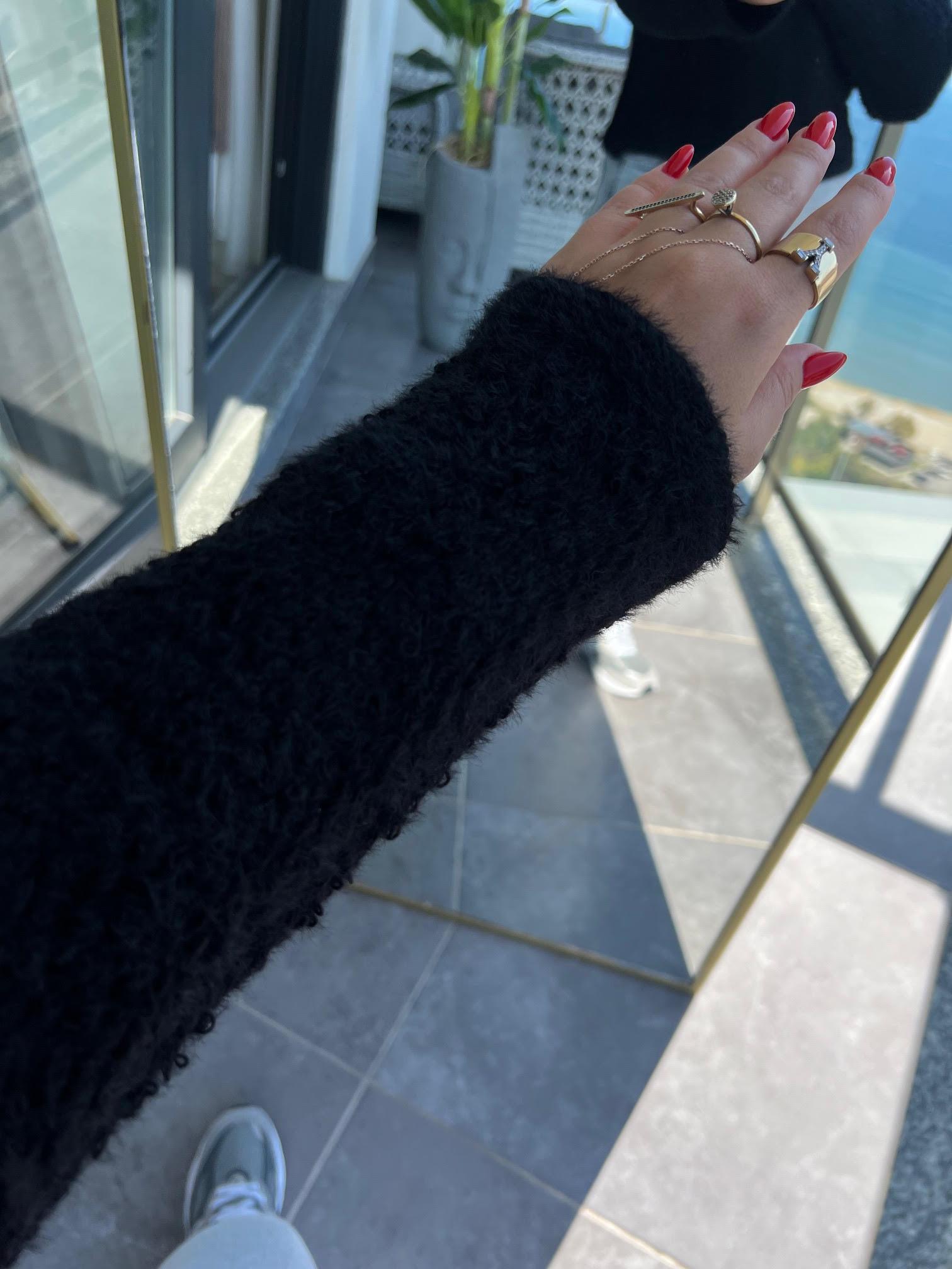 3174 Angora Taş Detaylı Crop Kazak SİYAH