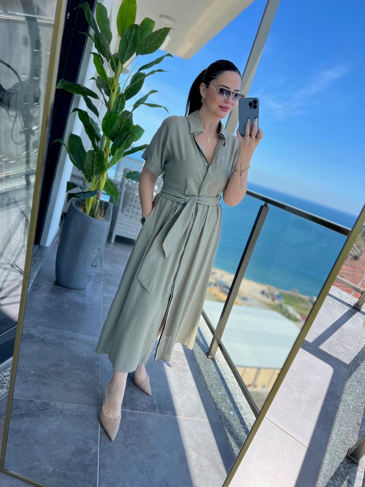 3209 Gömlek Elbise HAKİ YEŞİL