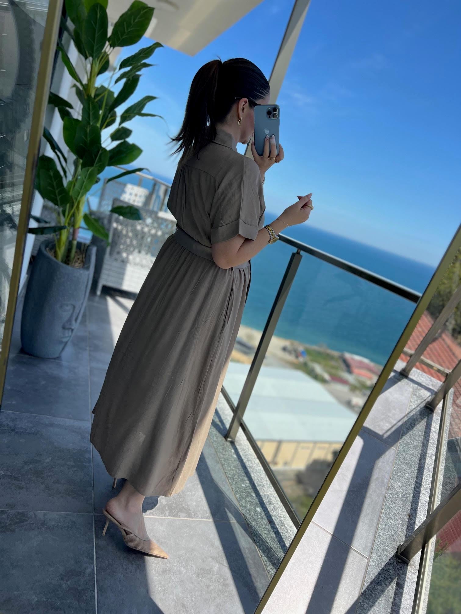 3209 Gömlek Elbise VİZON