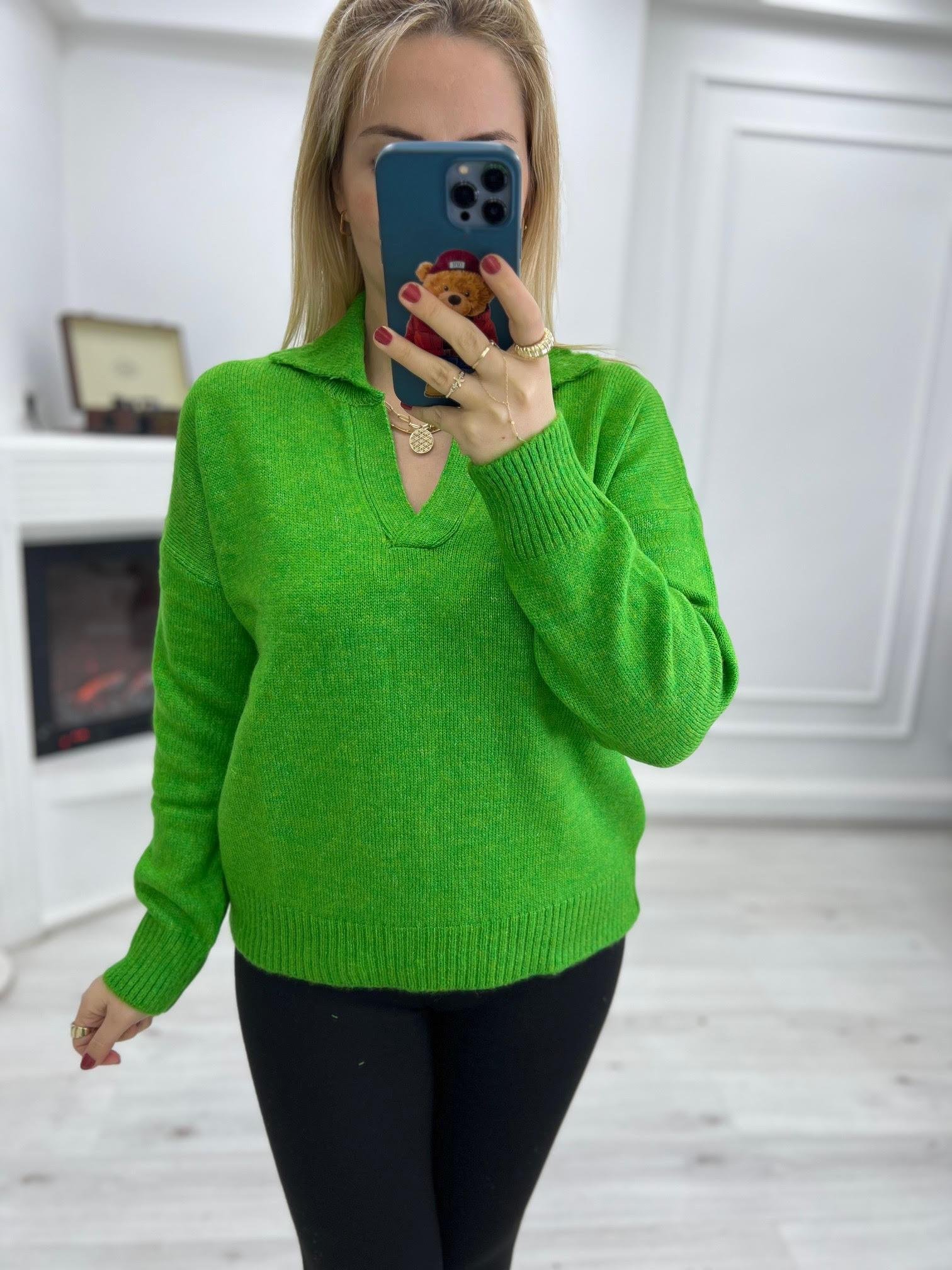 3252 Polo Yaka Kazak ÇİMEN YEŞİLİ