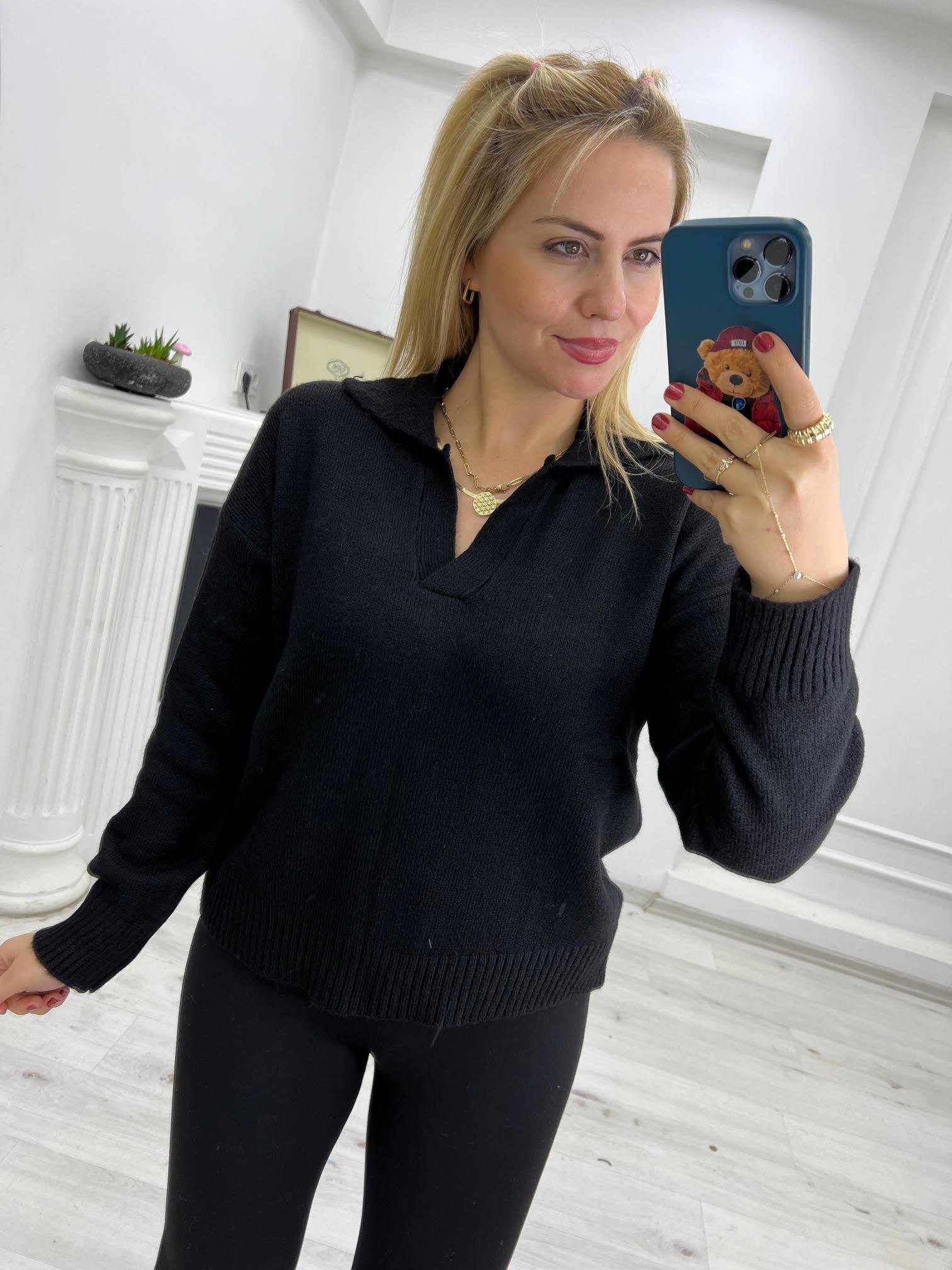 3252 Polo Yaka Kazak SİYAH
