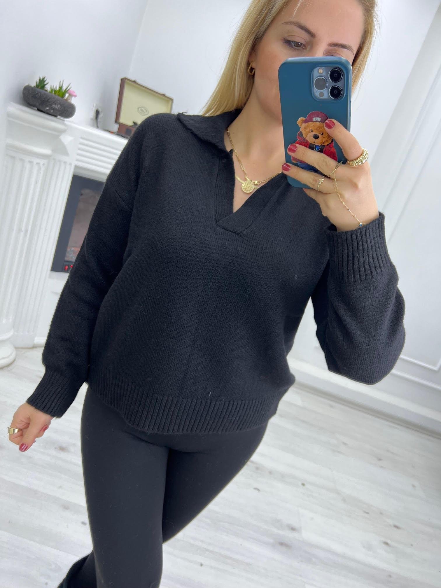 3252 Polo Yaka Kazak SİYAH