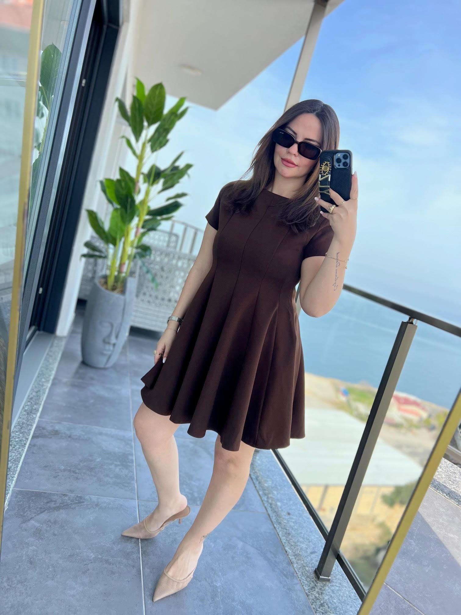 3272 Godeli Elbise KAHVE