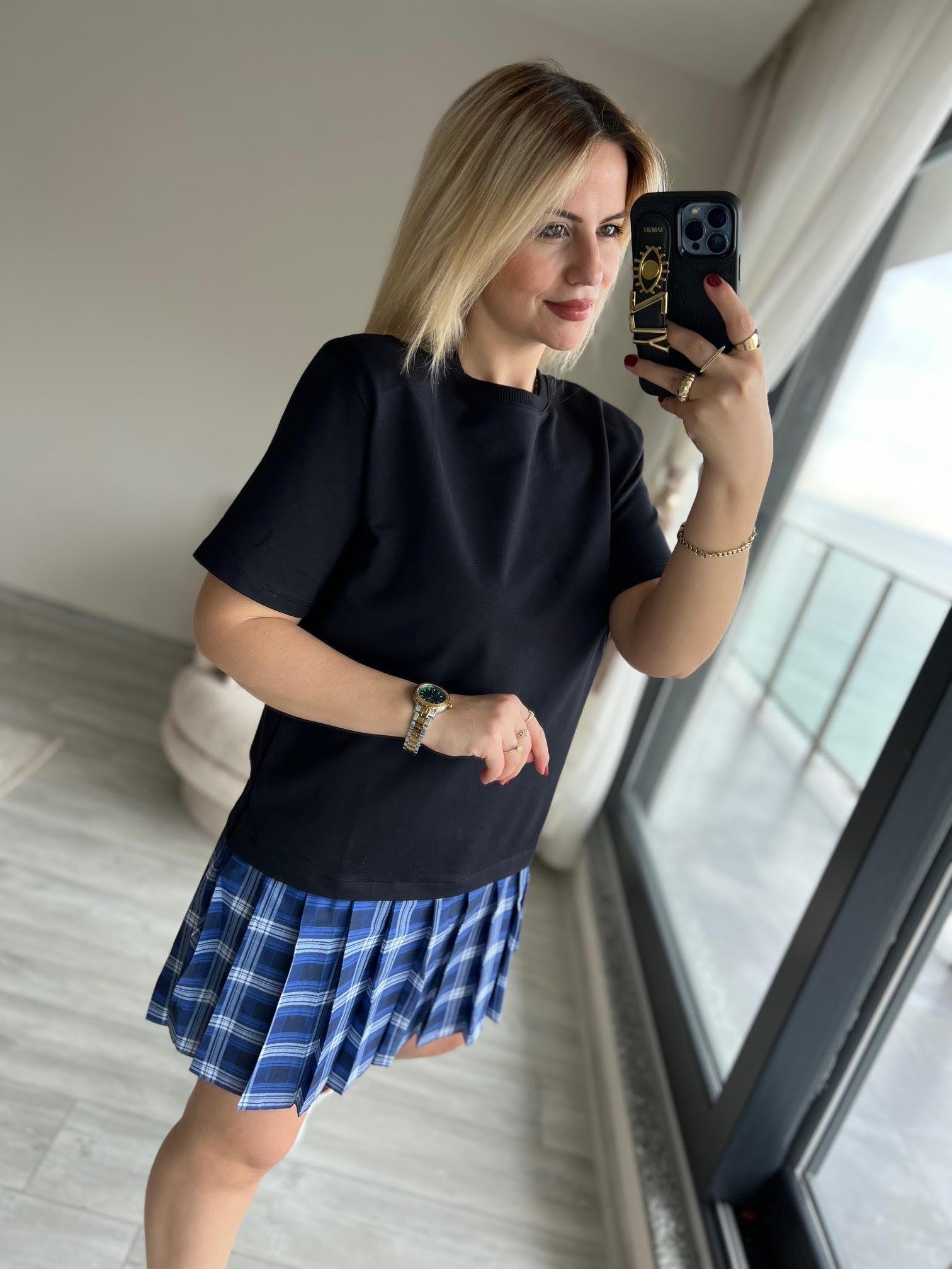 34068 Kısa Kollu Eteği Piliseli Elbise