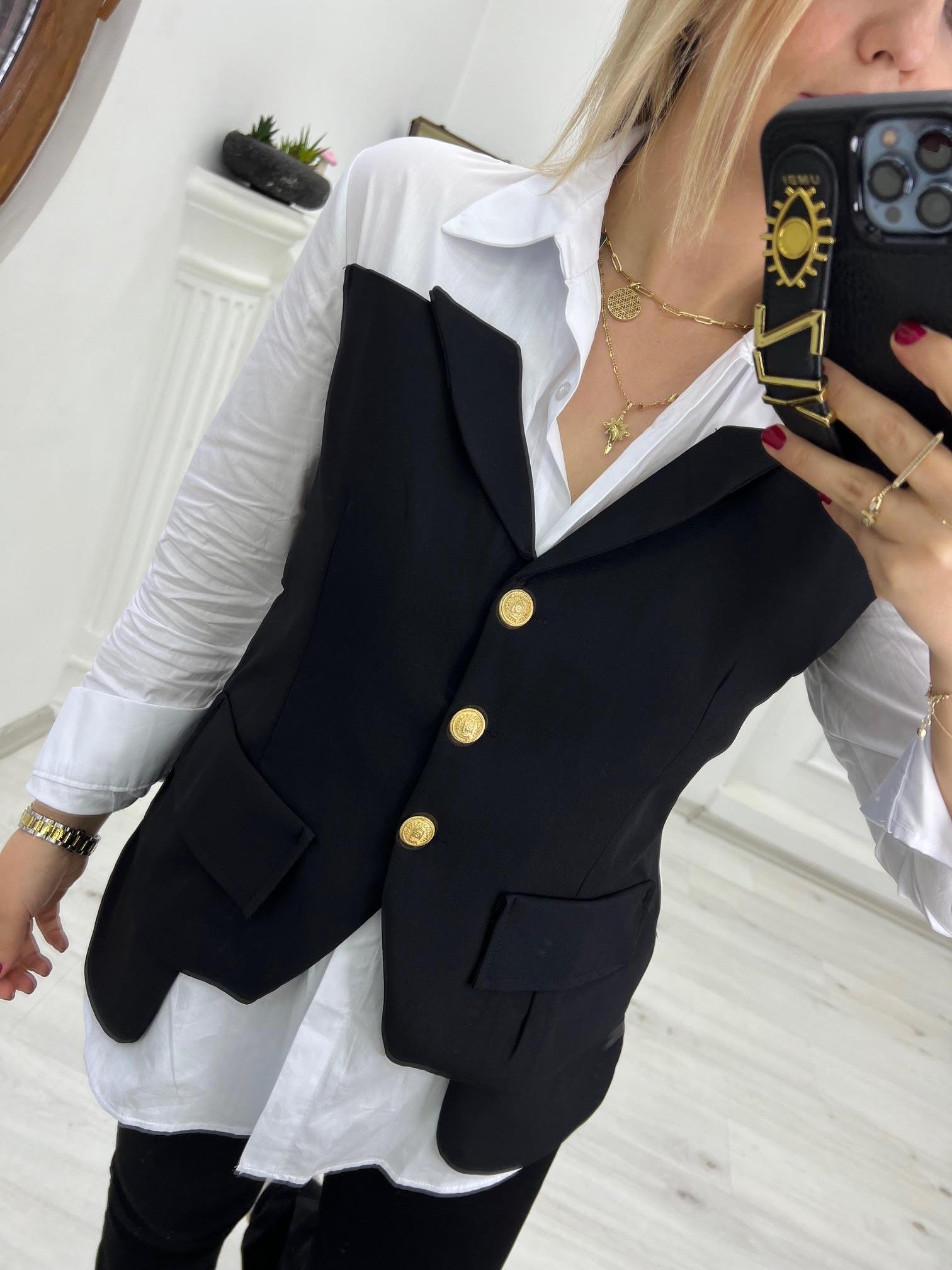 34169 Poplin Garnili Yelekli Bluz