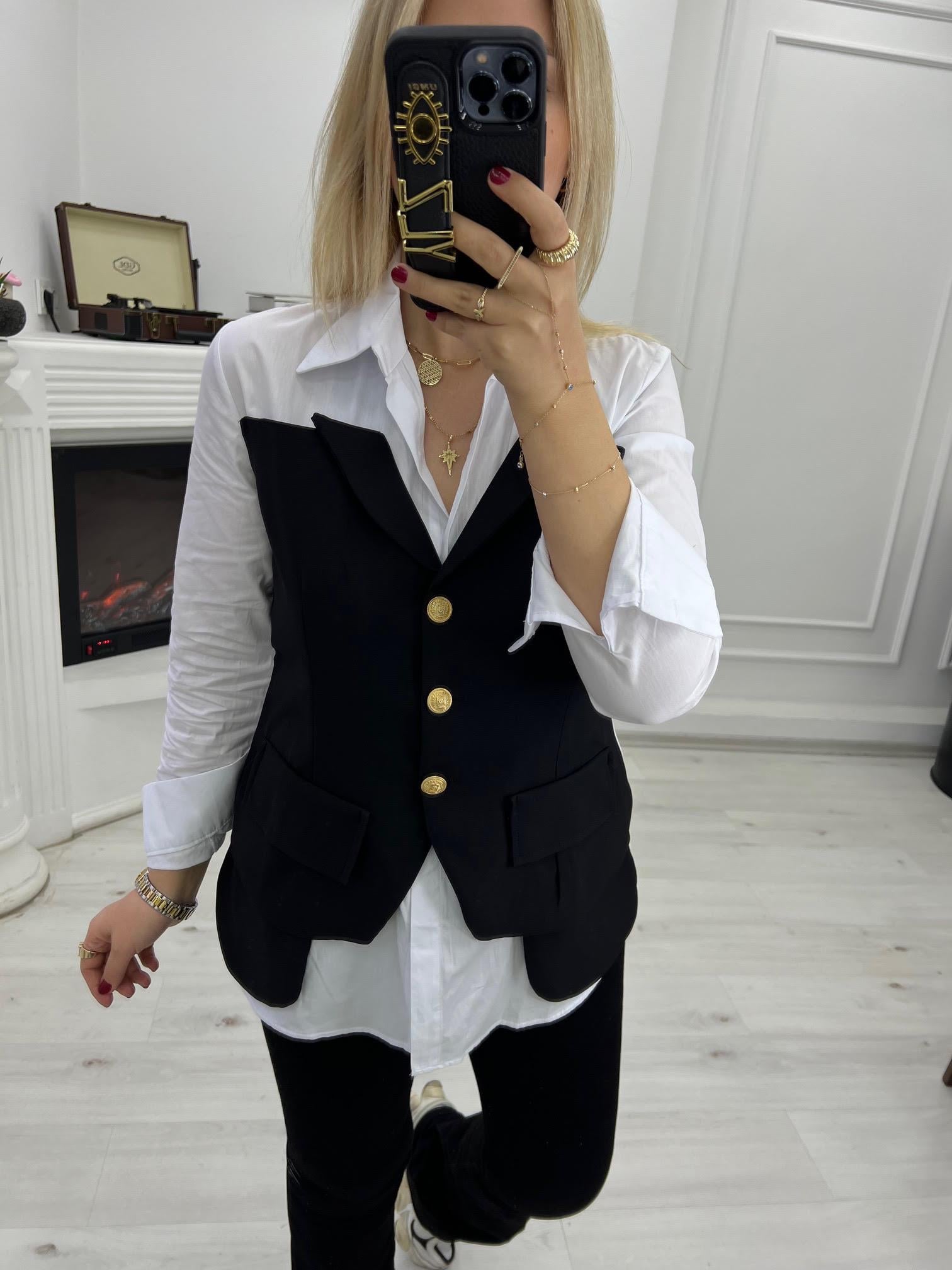 34169 Poplin Garnili Yelekli Bluz