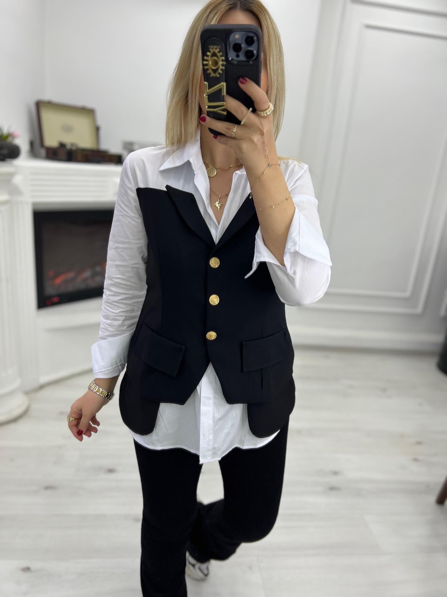 34169 Poplin Garnili Yelekli Bluz