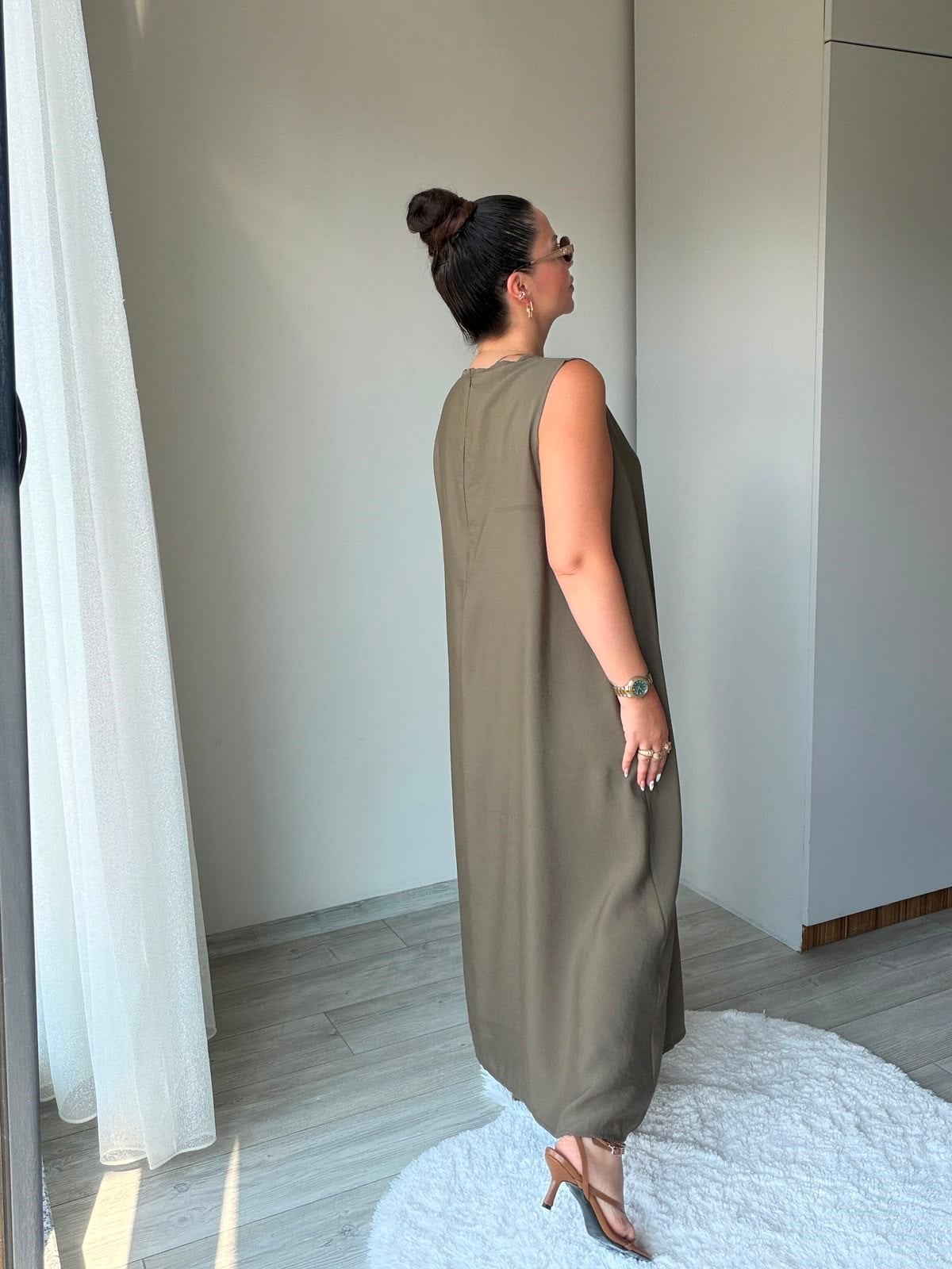 3453 Bisiklet Yakalı Elbise HAKİ YEŞİL