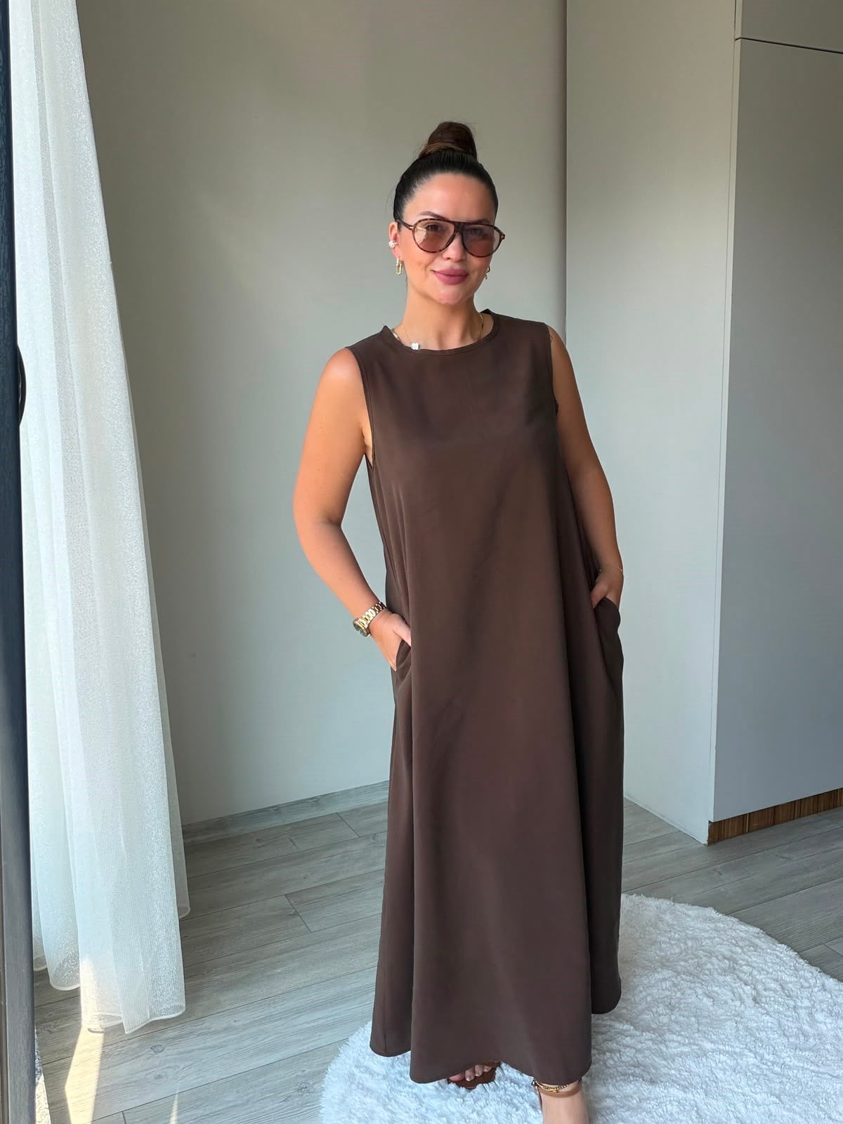 3453 Bisiklet Yakalı Elbise KAHVE