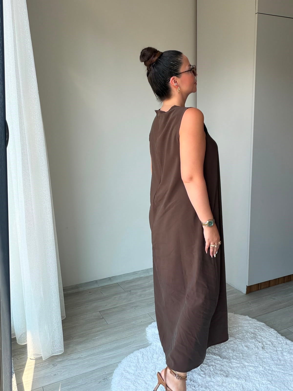 3453 Bisiklet Yakalı Elbise KAHVE