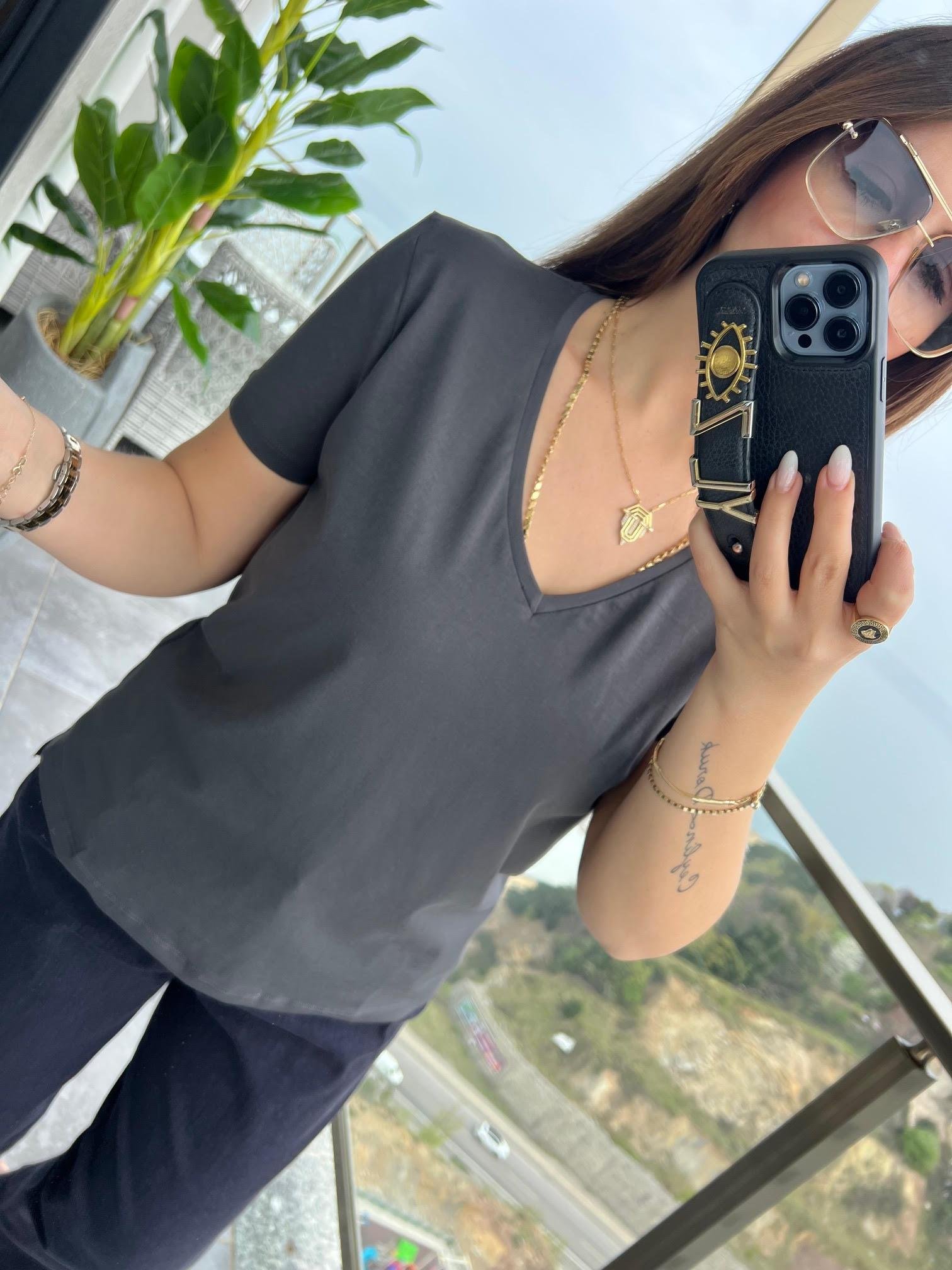 3470 V Yaka Basic Tshirt ANTRESİT