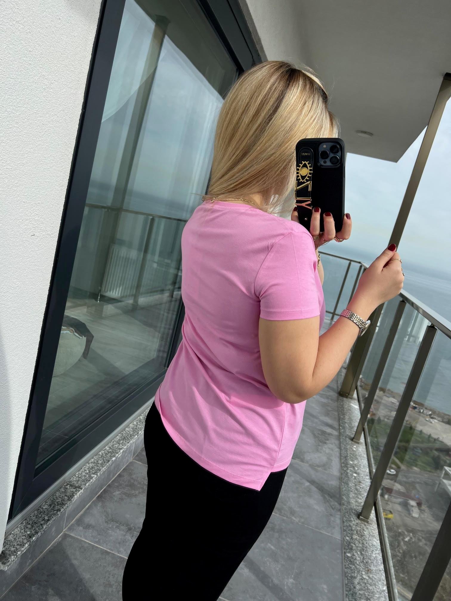3470 V Yaka Basic Tshirt PEMBE