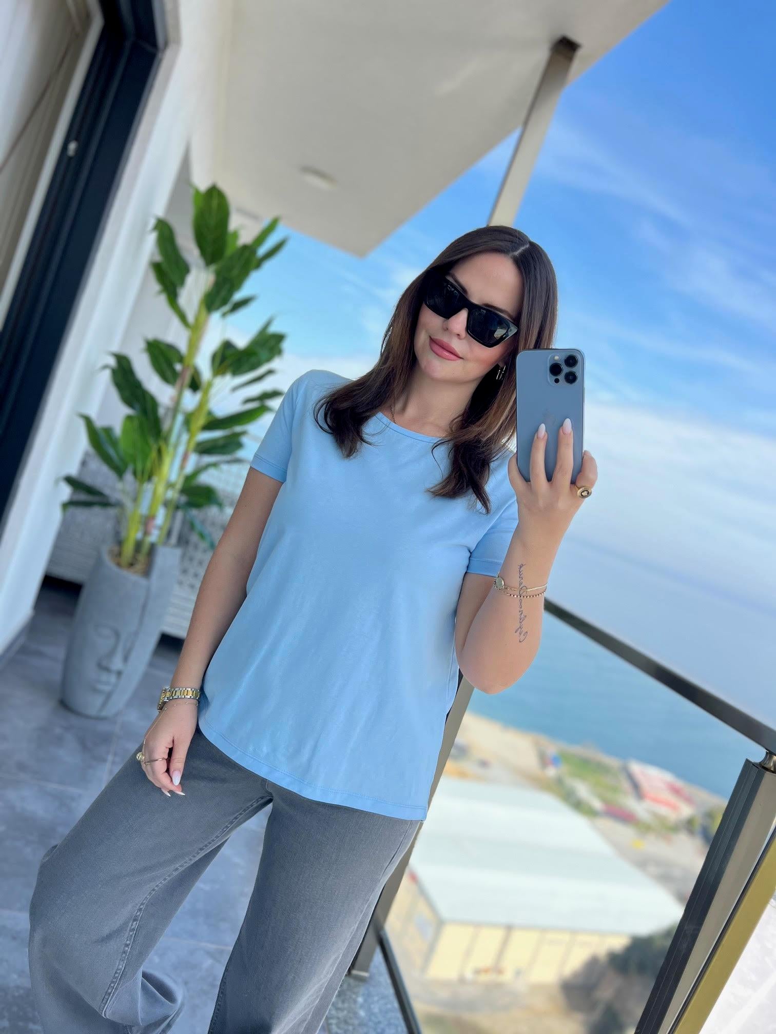 3471 Yuvarlak Yaka Basic Tshirt BEBE MAVİ