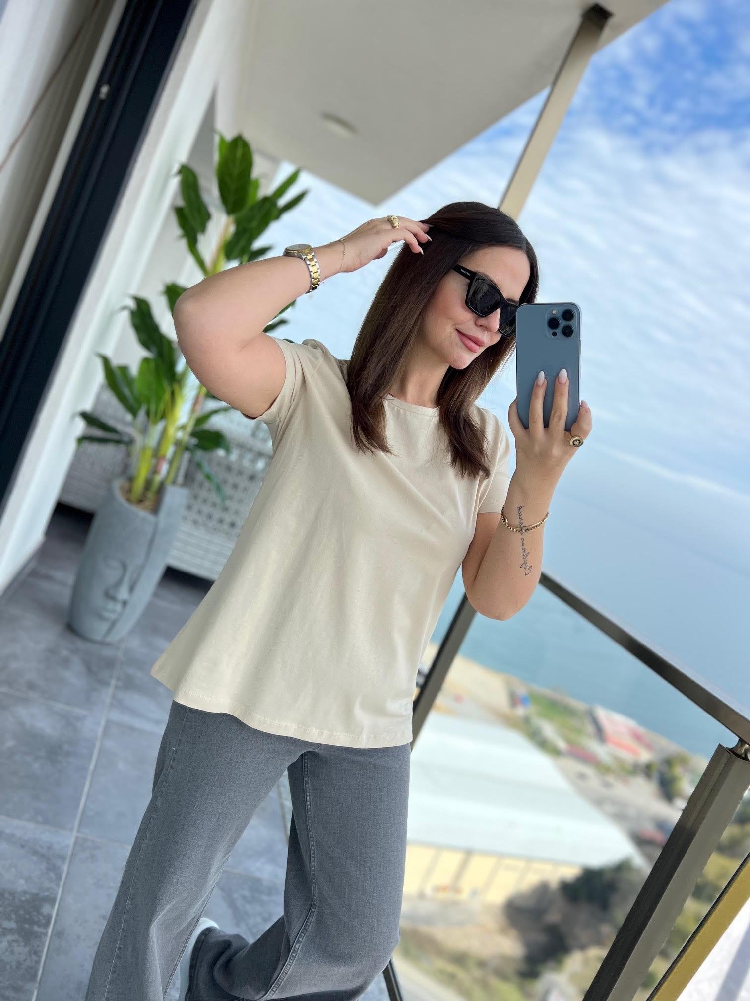 3471 Yuvarlak Yaka Basic Tshirt BEJ