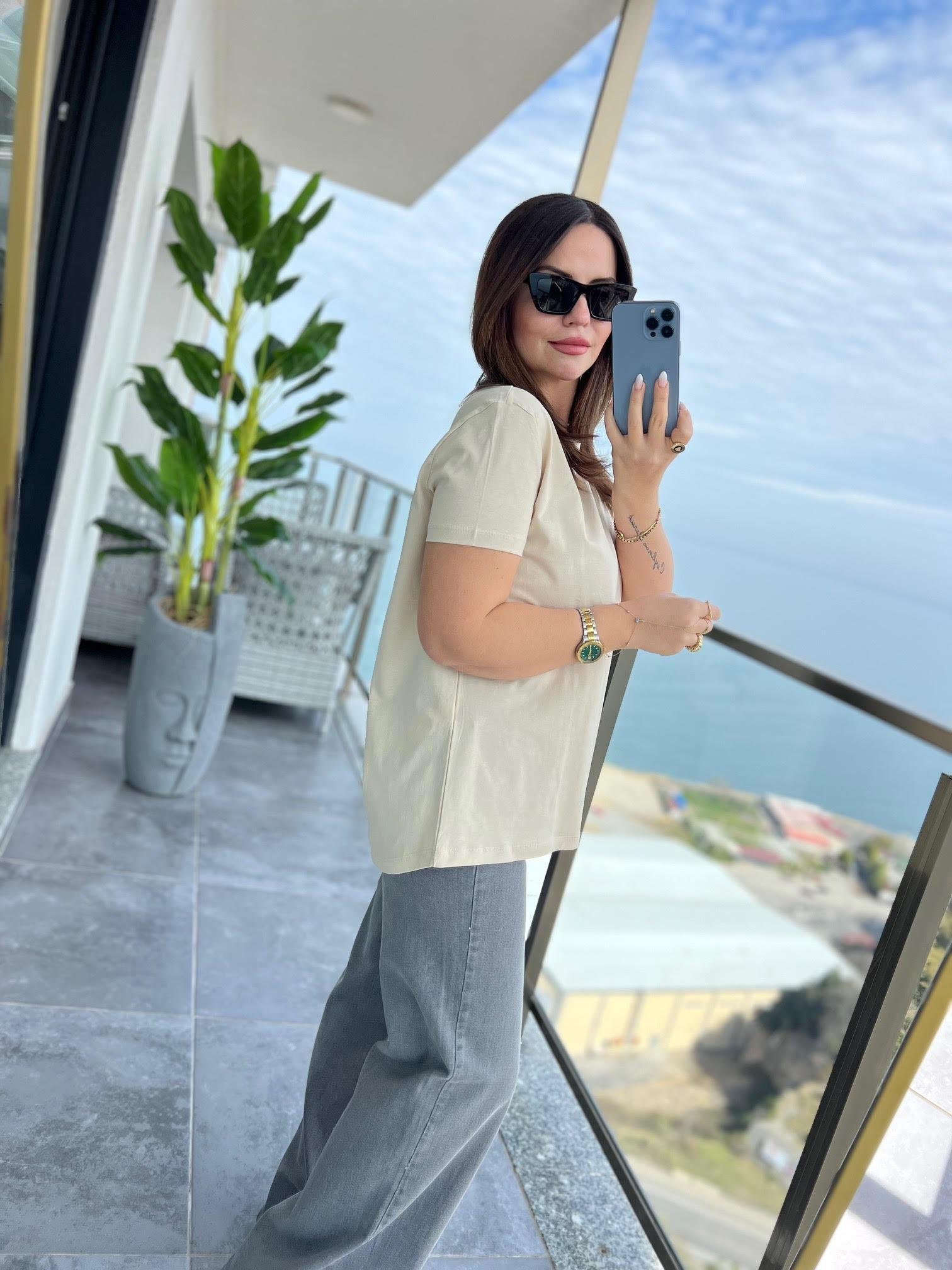 3471 Yuvarlak Yaka Basic Tshirt BEJ