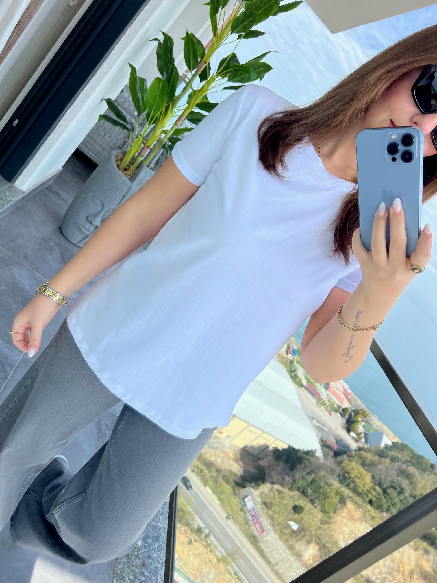 3471 Yuvarlak Yaka Basic Tshirt BEYAZ
