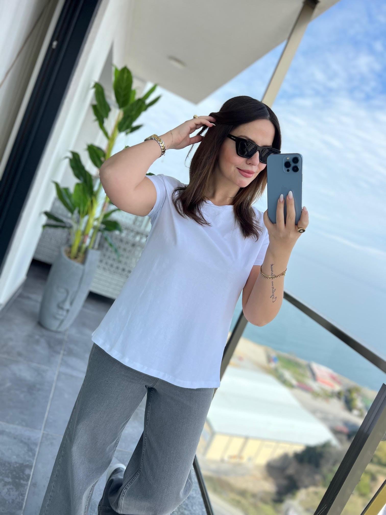 3471 Yuvarlak Yaka Basic Tshirt BEYAZ