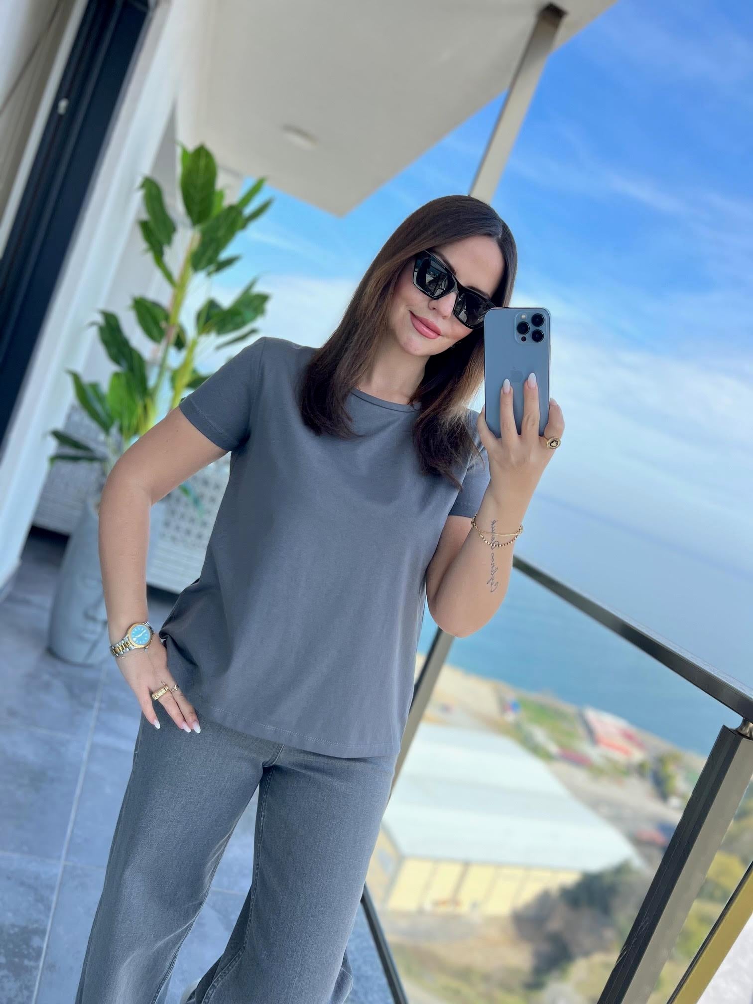 3471 Yuvarlak Yaka Basic Tshirt FÜME