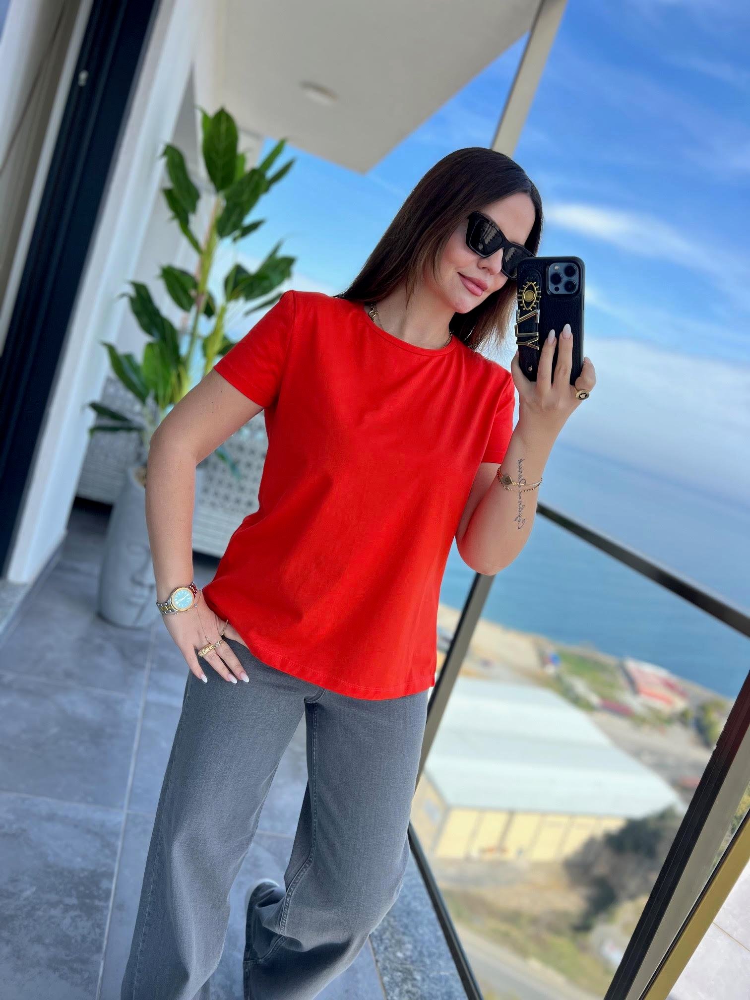 3471 Yuvarlak Yaka Basic Tshirt KIRMIZI