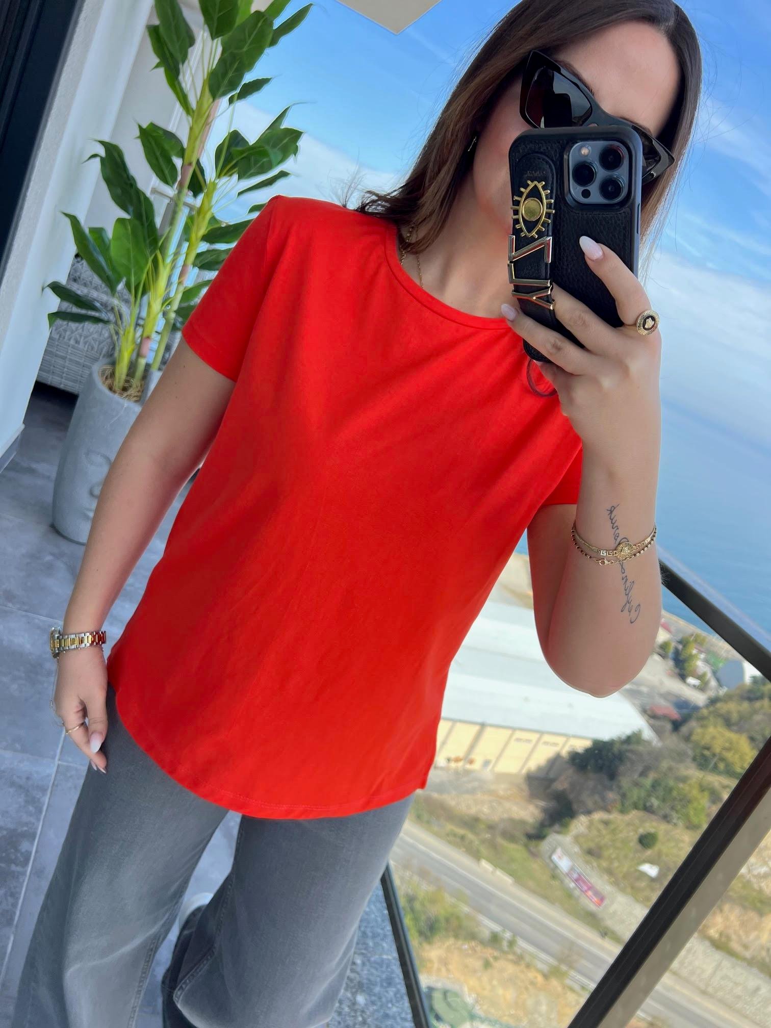 3471 Yuvarlak Yaka Basic Tshirt KIRMIZI