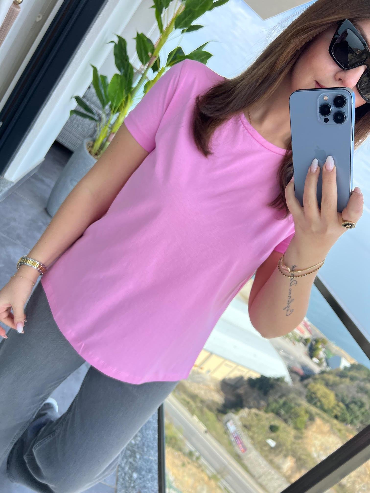 3471 Yuvarlak Yaka Basic Tshirt PEMBE