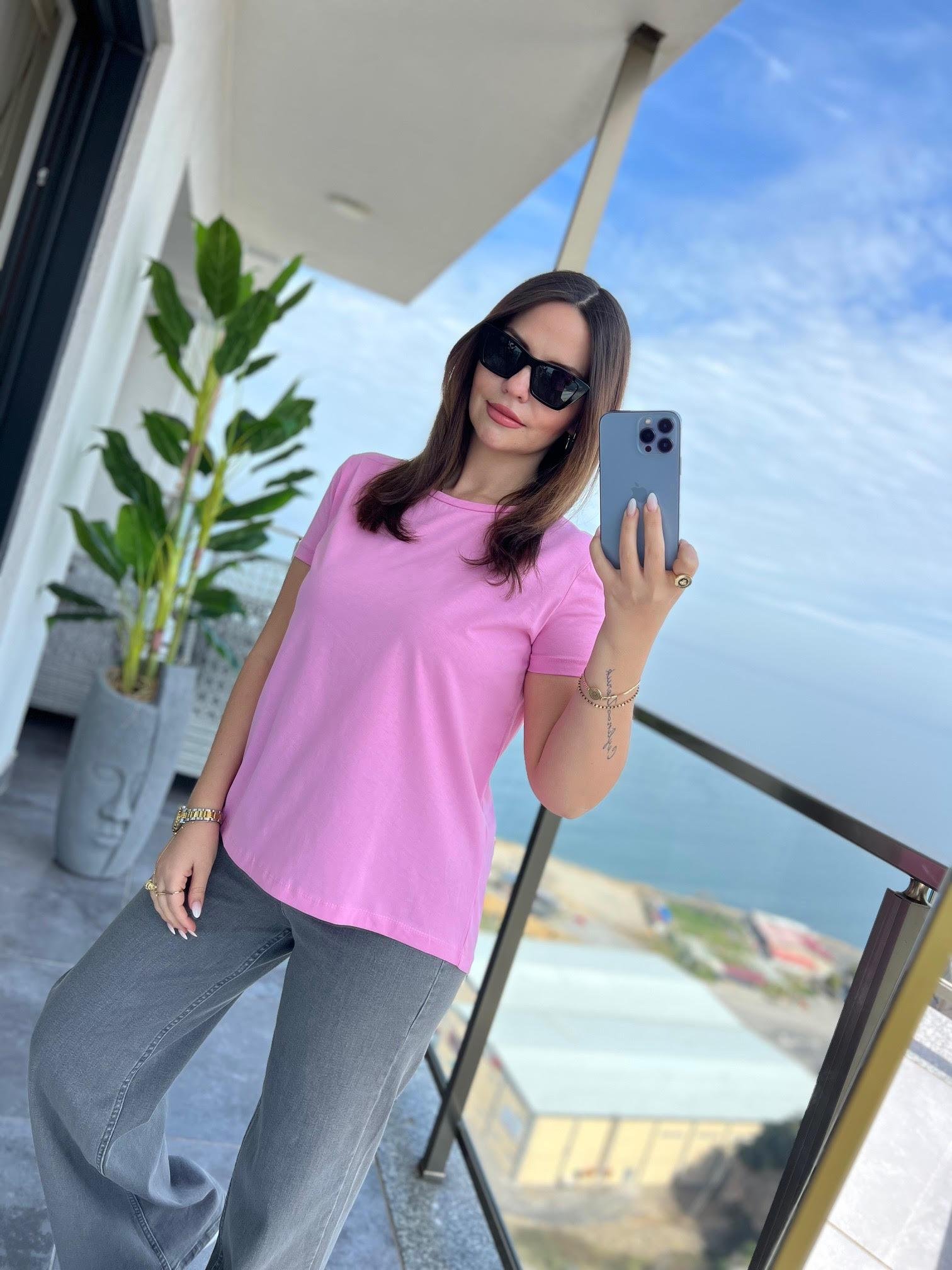 3471 Yuvarlak Yaka Basic Tshirt PEMBE