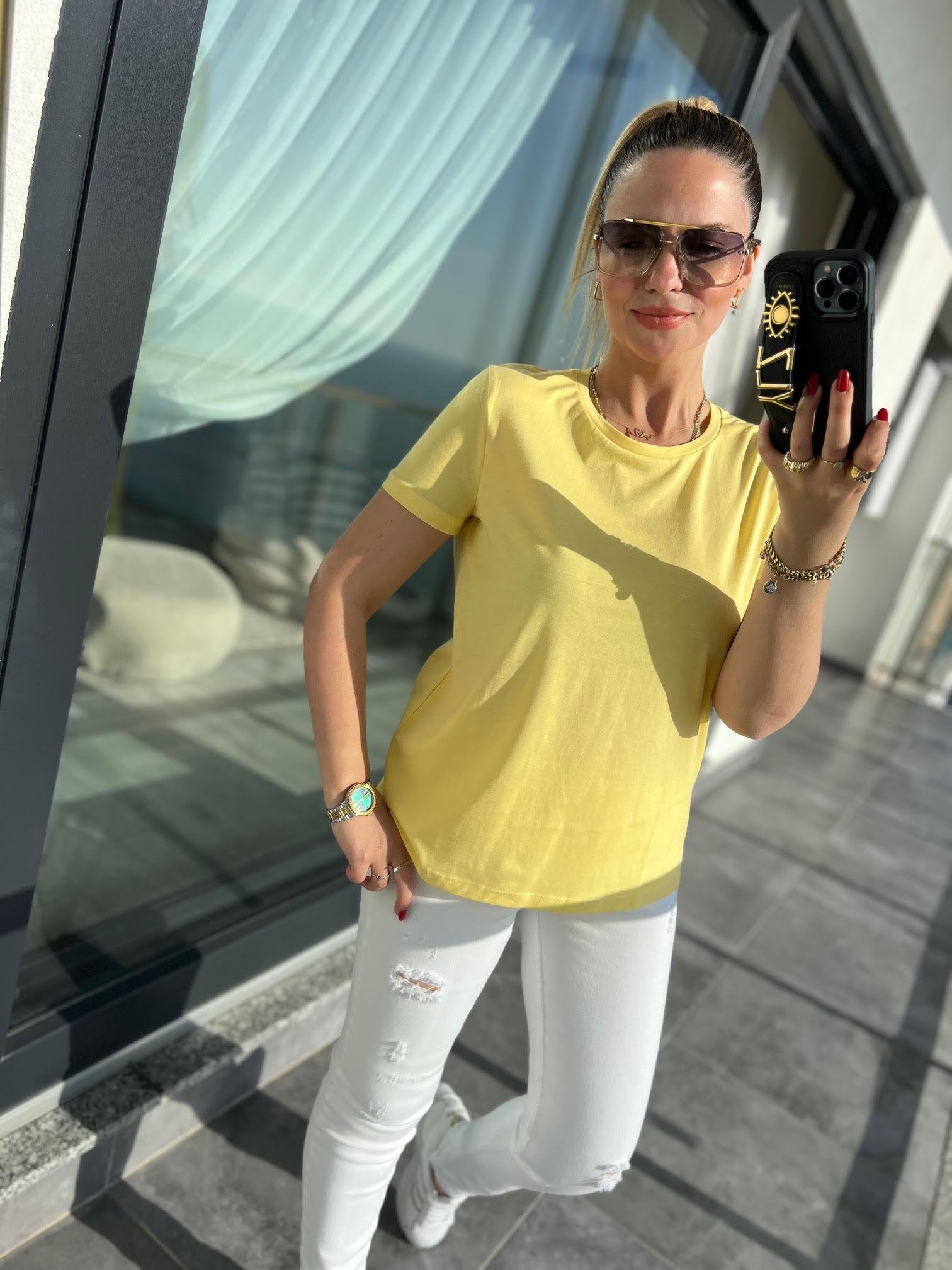 3471 Yuvarlak Yaka Basic Tshirt SARI