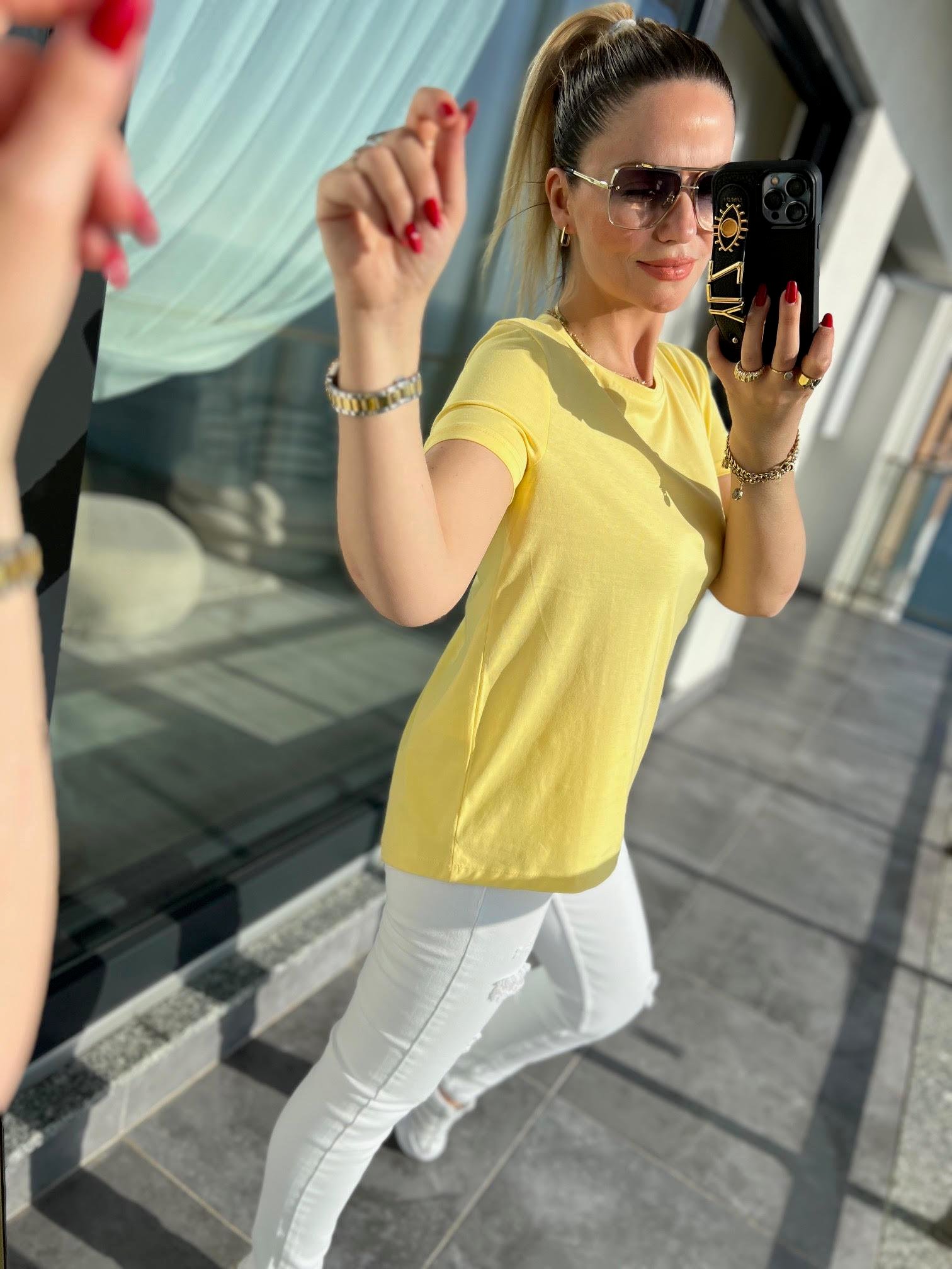 3471 Yuvarlak Yaka Basic Tshirt SARI