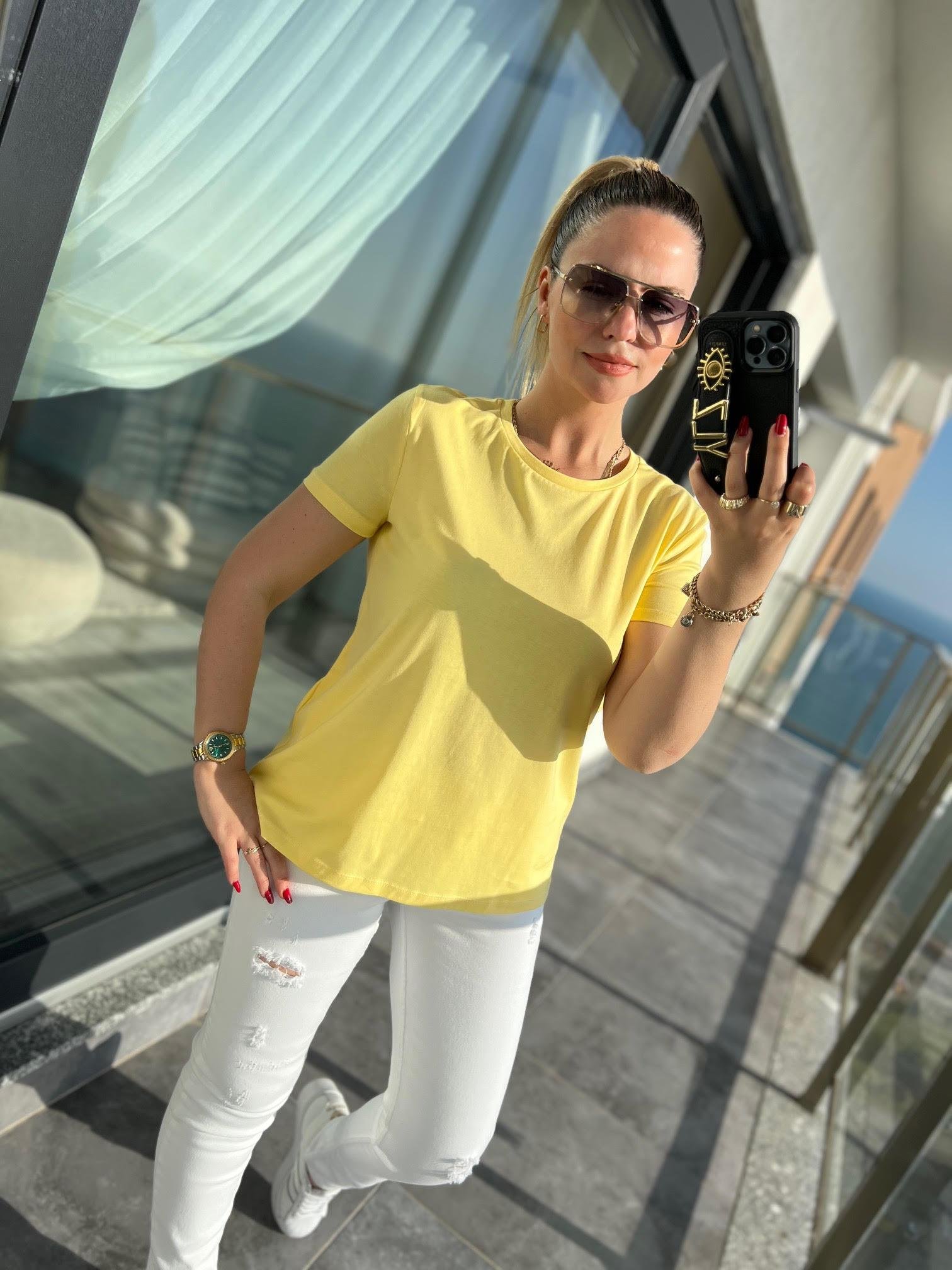 3471 Yuvarlak Yaka Basic Tshirt SARI