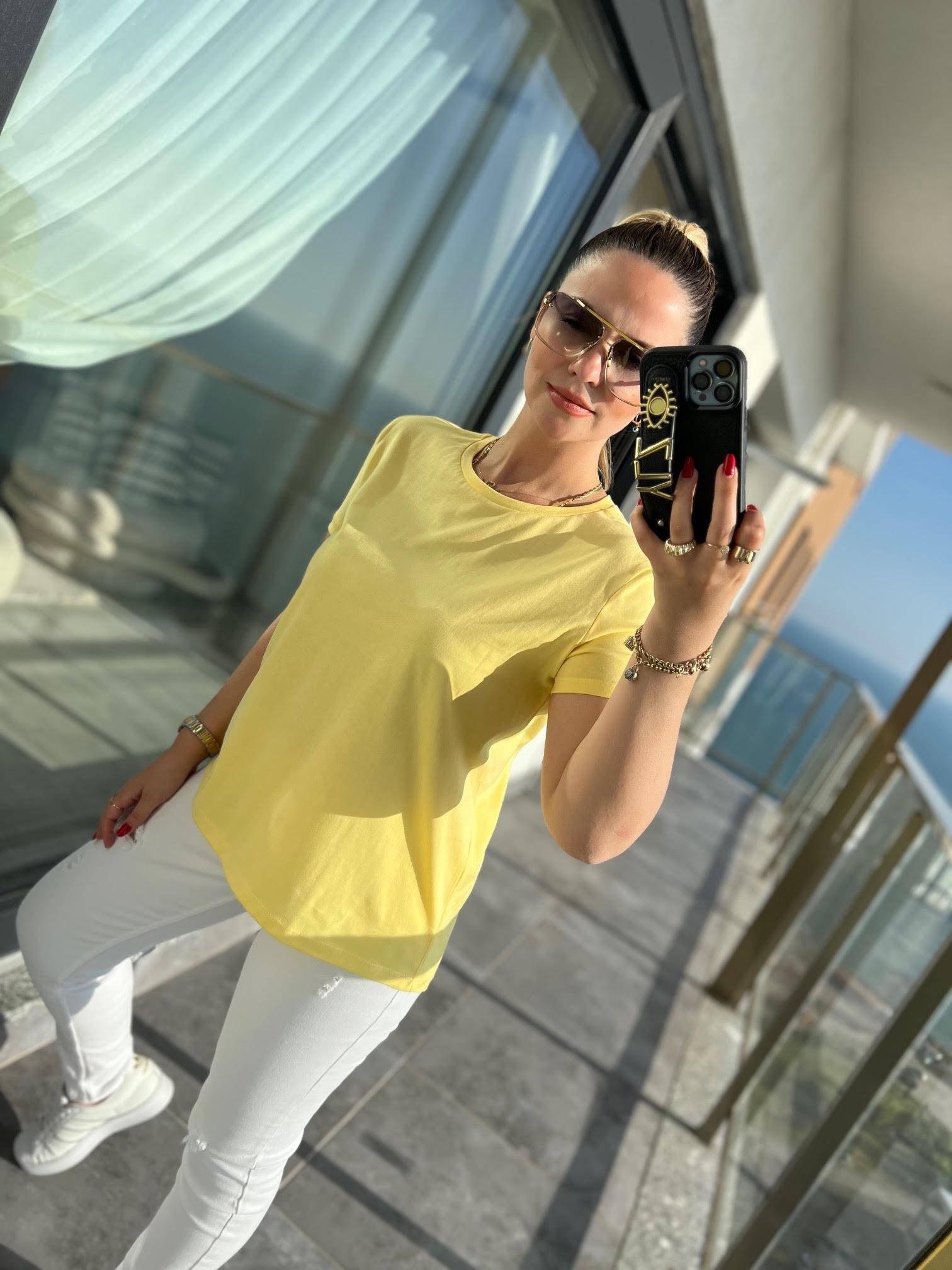 3471 Yuvarlak Yaka Basic Tshirt SARI