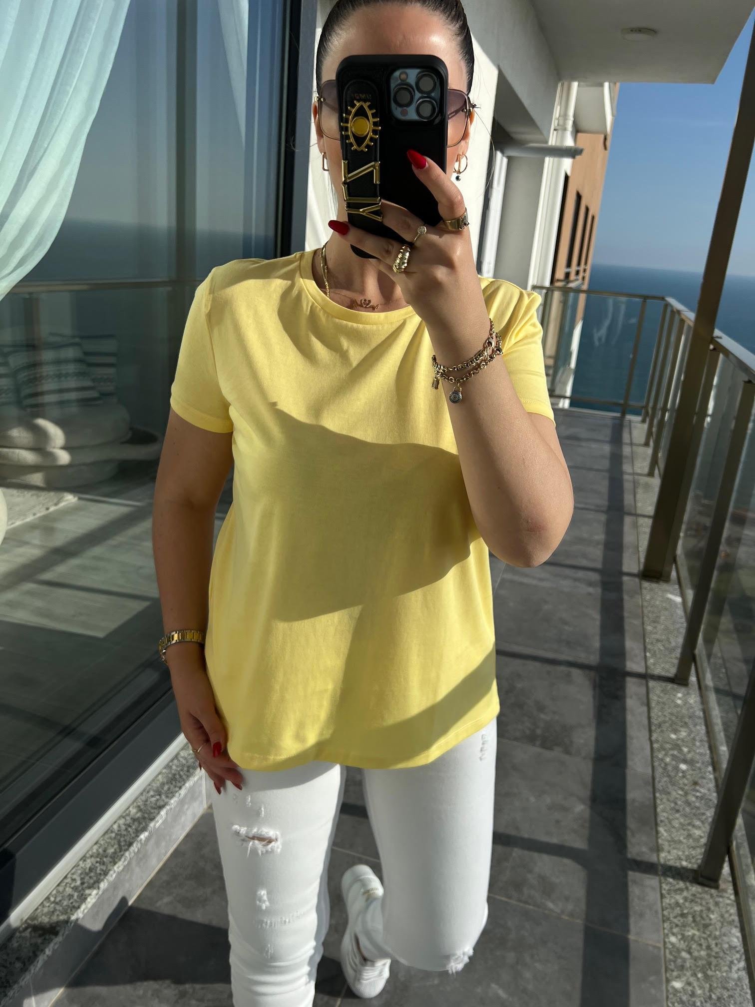 3471 Yuvarlak Yaka Basic Tshirt SARI