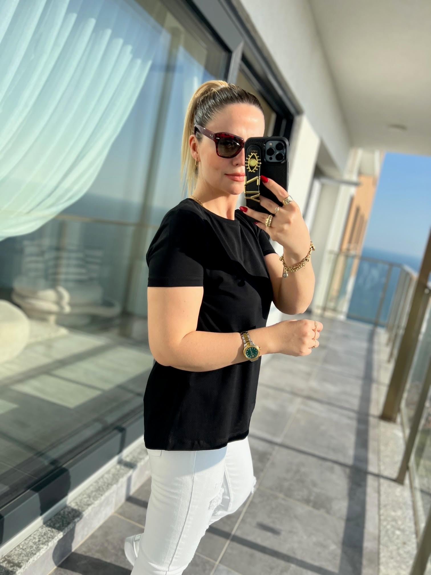 3471 Yuvarlak Yaka Basic Tshirt SİYAH