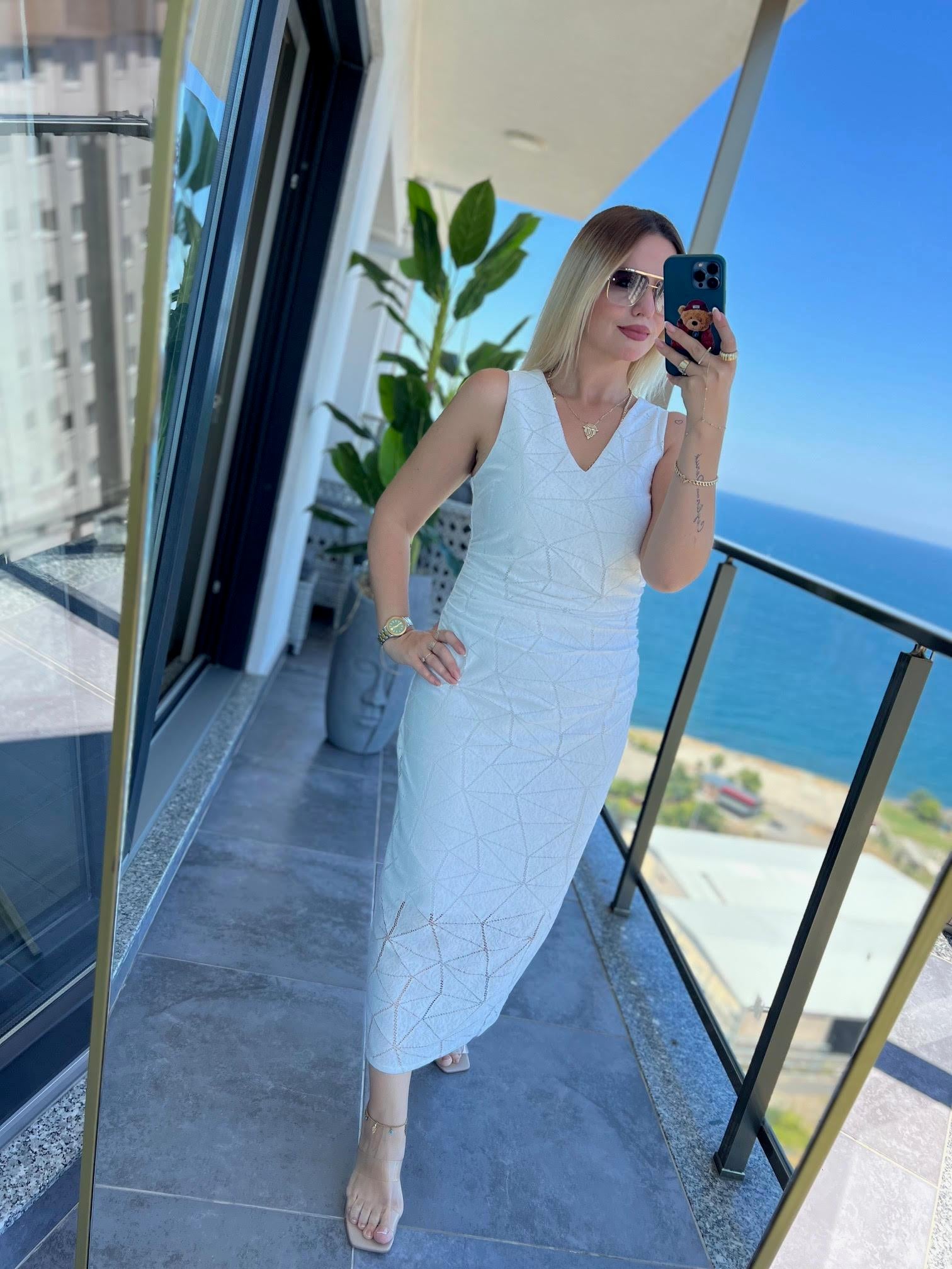 3497 Astarlı Elbise BEYAZ