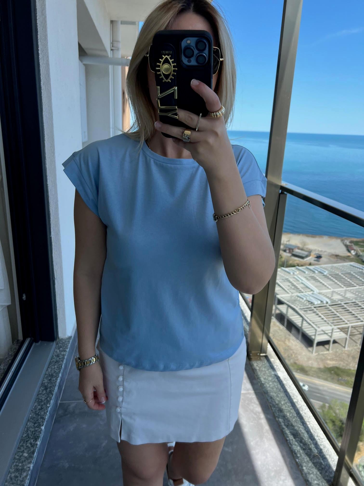 3504 Bisiklet Yaka Penye Tshirt BEBE MAVİ
