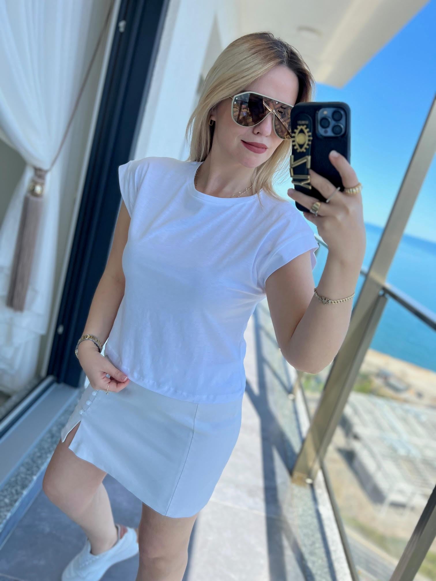 3504 Bisiklet Yaka Penye Tshirt BEYAZ