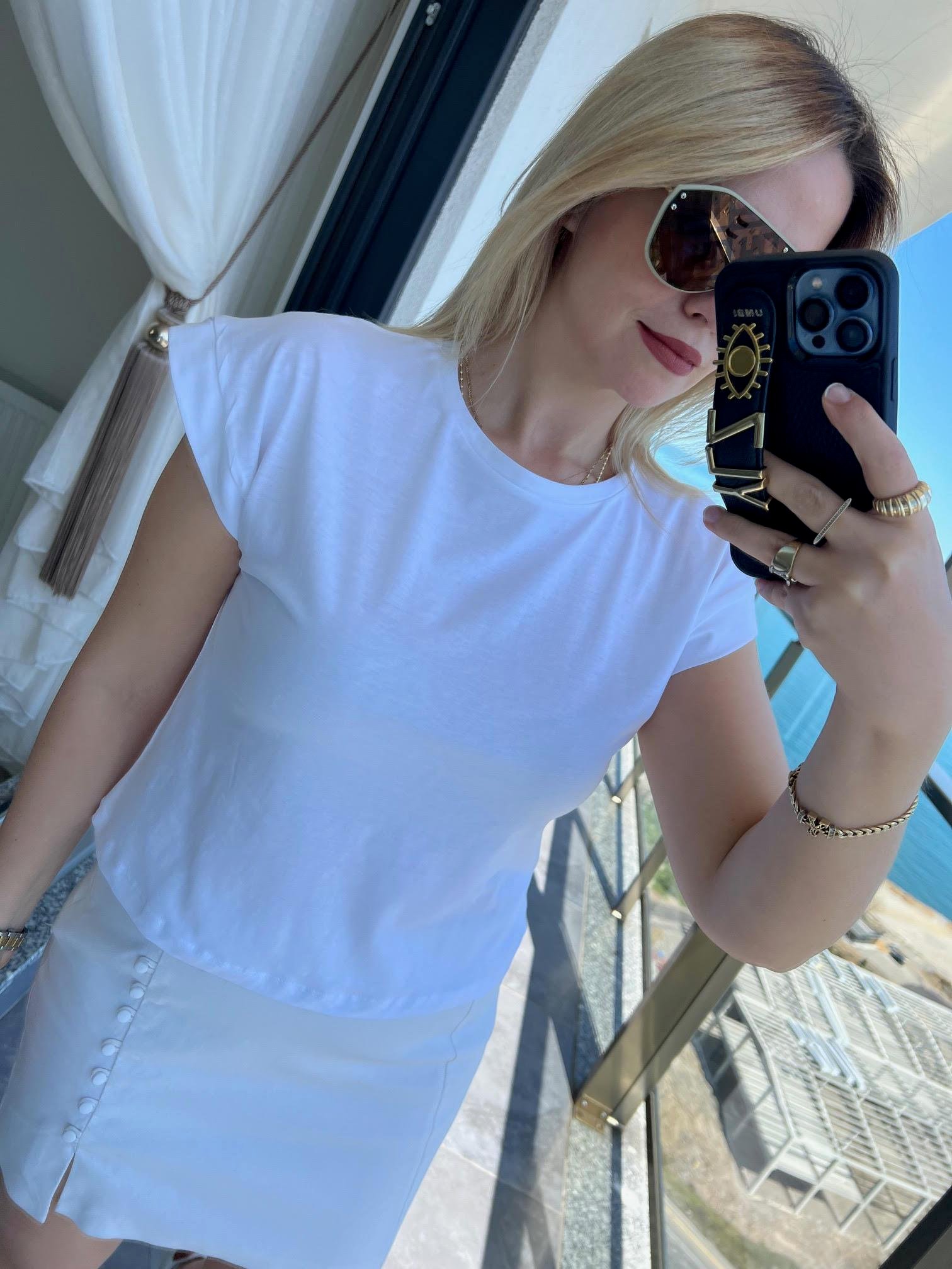 3504 Bisiklet Yaka Penye Tshirt BEYAZ