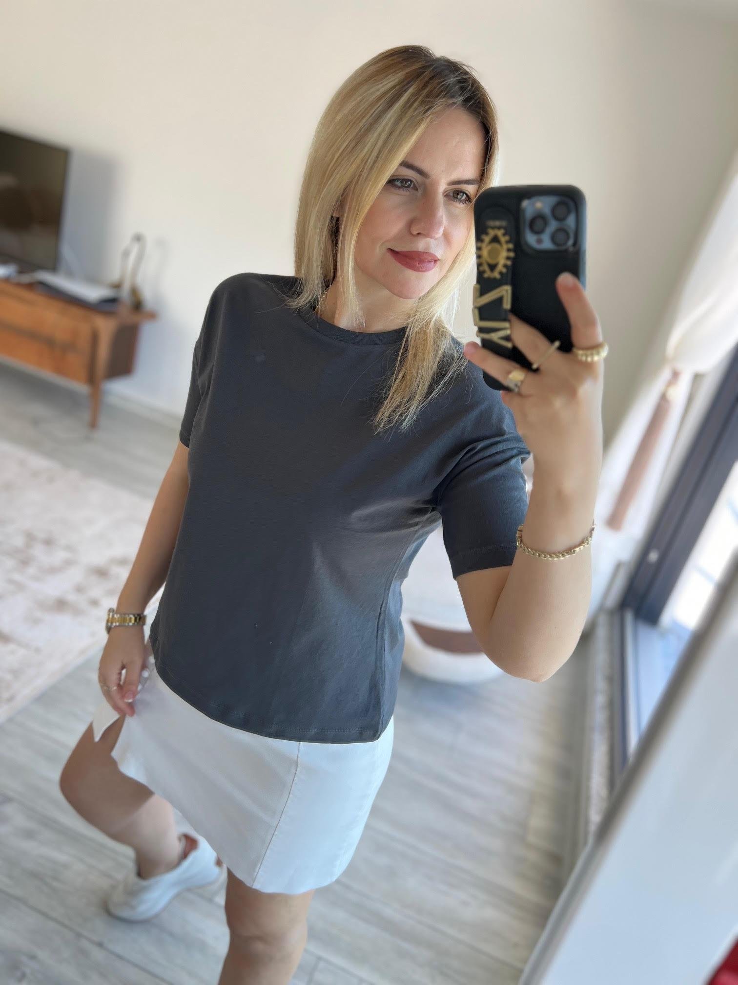 3504 Bisiklet Yaka Penye Tshirt FÜME