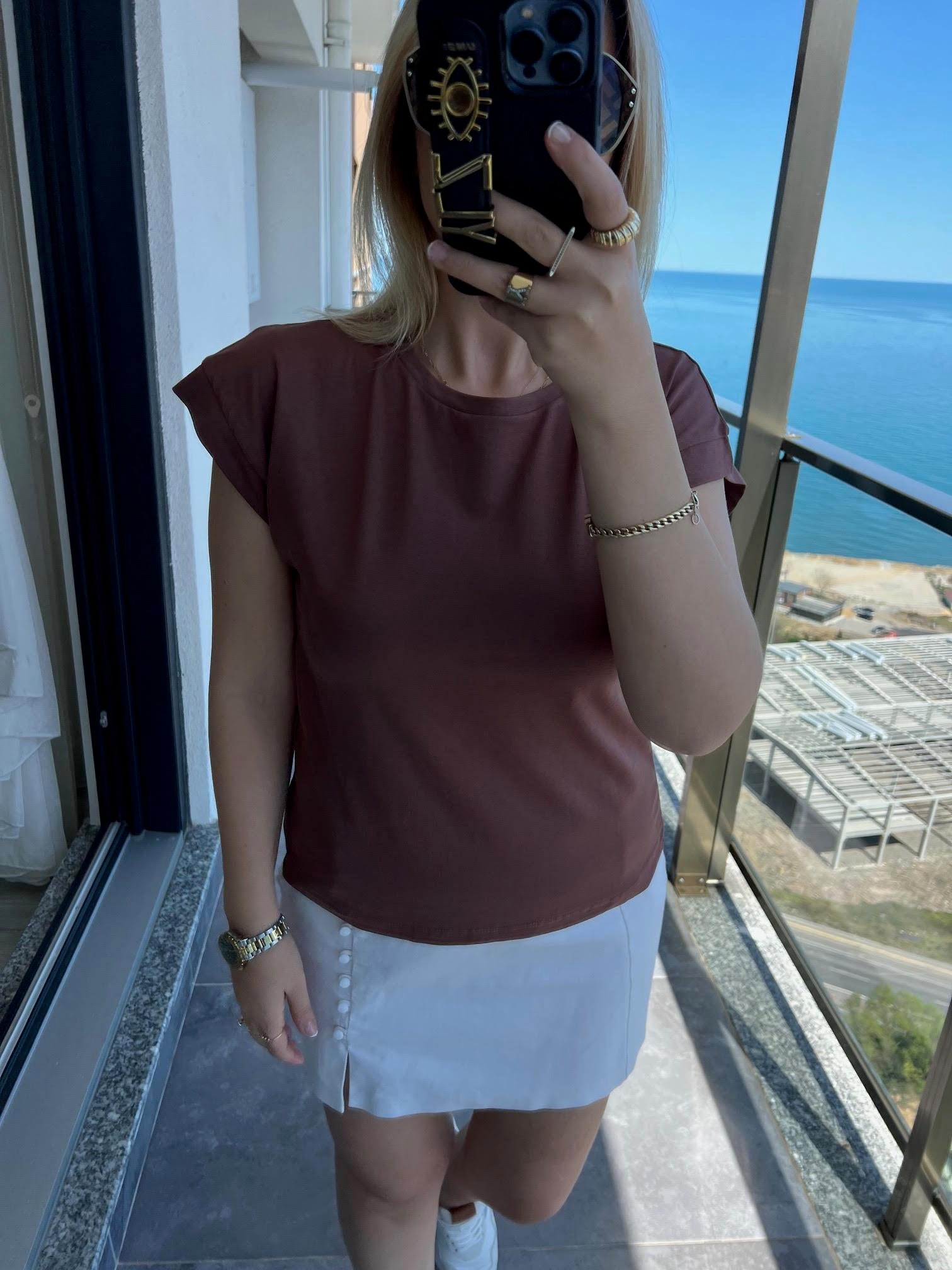 3504 Bisiklet Yaka Penye Tshirt KAHVE
