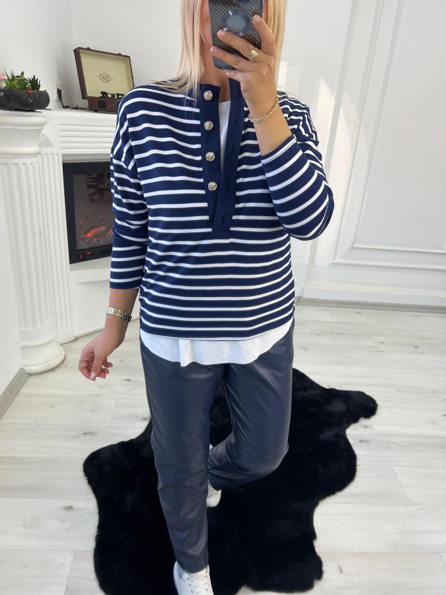 358 Çzgili Nikel Düğmeli Sweat LACİVERT