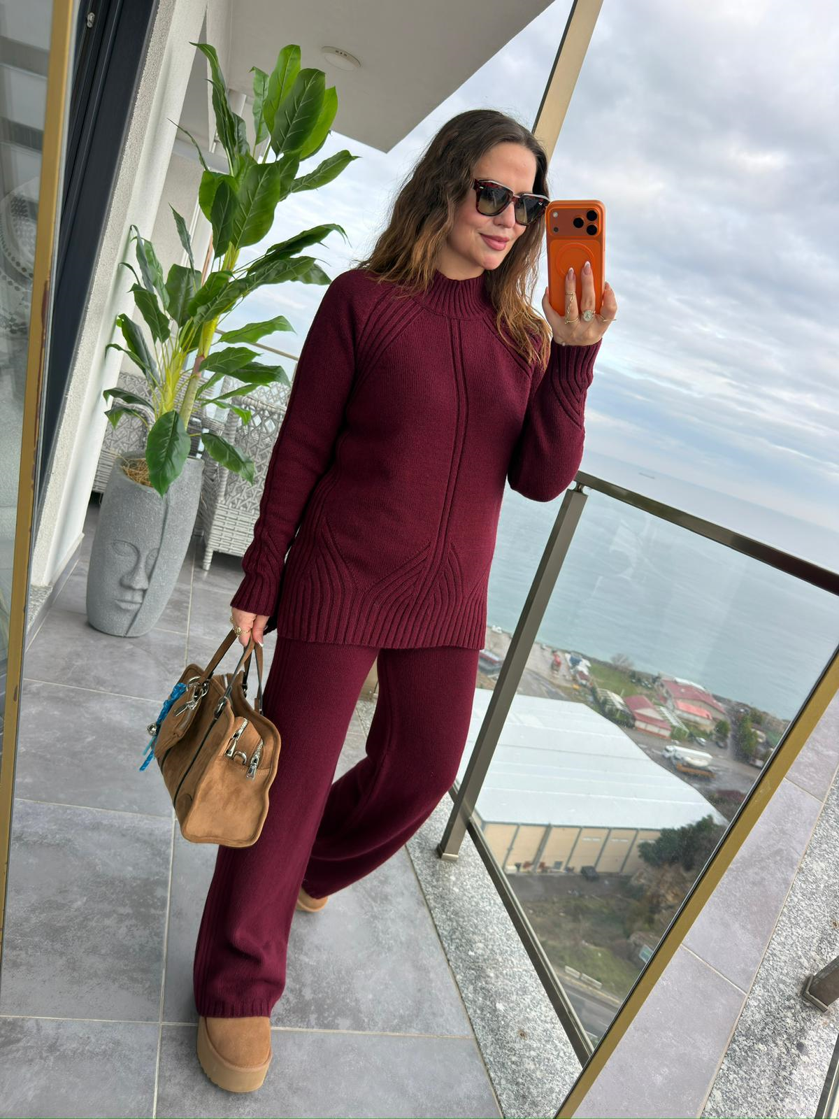 3772 Pantolonlu Triko Takım BORDO