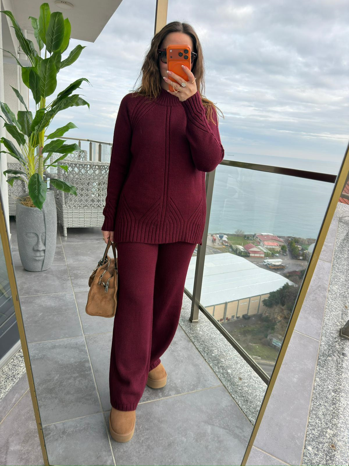 3772 Pantolonlu Triko Takım BORDO