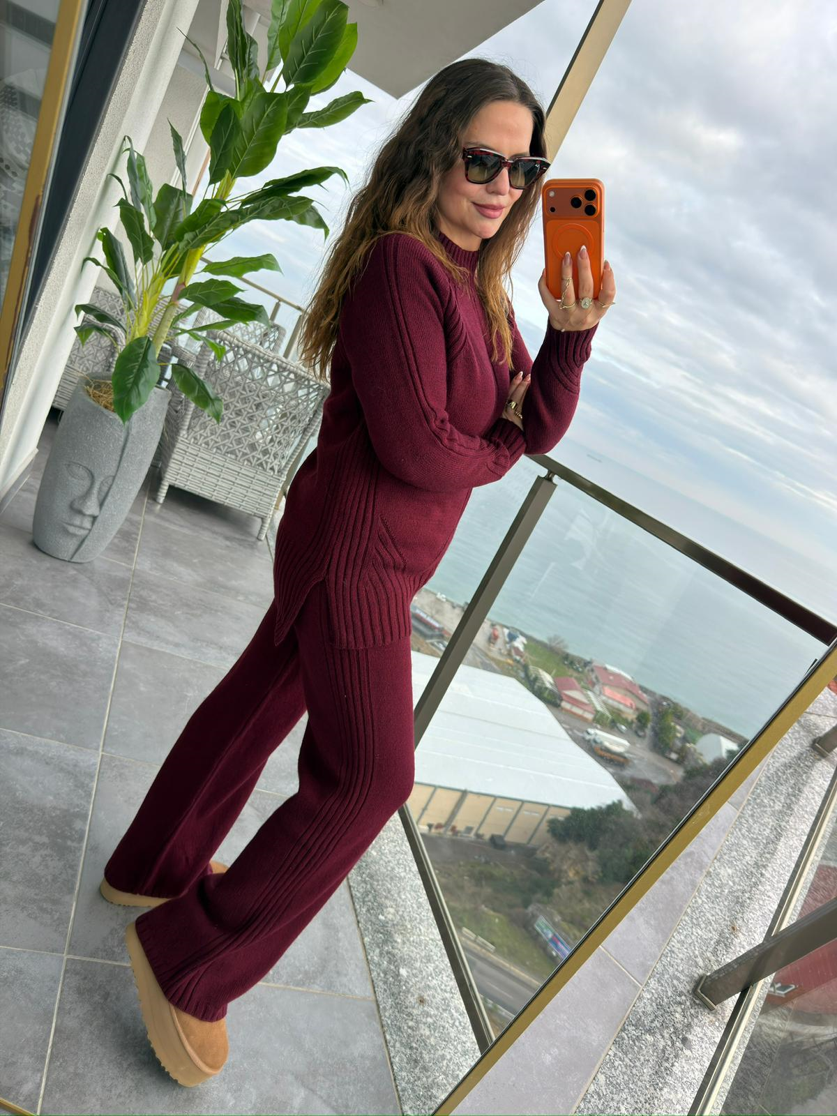 3772 Pantolonlu Triko Takım BORDO