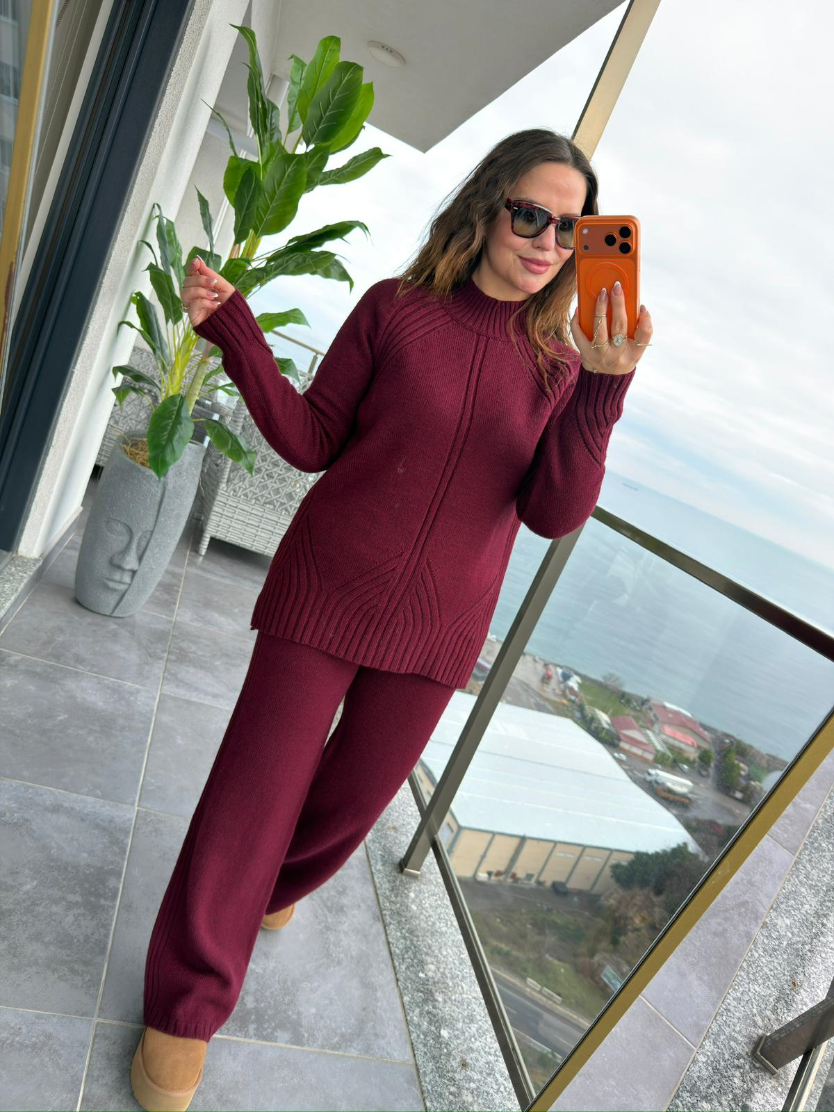 3772 Pantolonlu Triko Takım BORDO