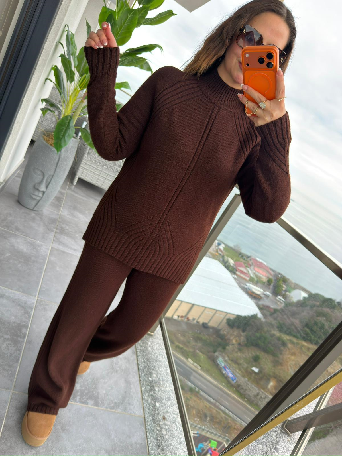 3772 Pantolonlu Triko Takım KAHVE